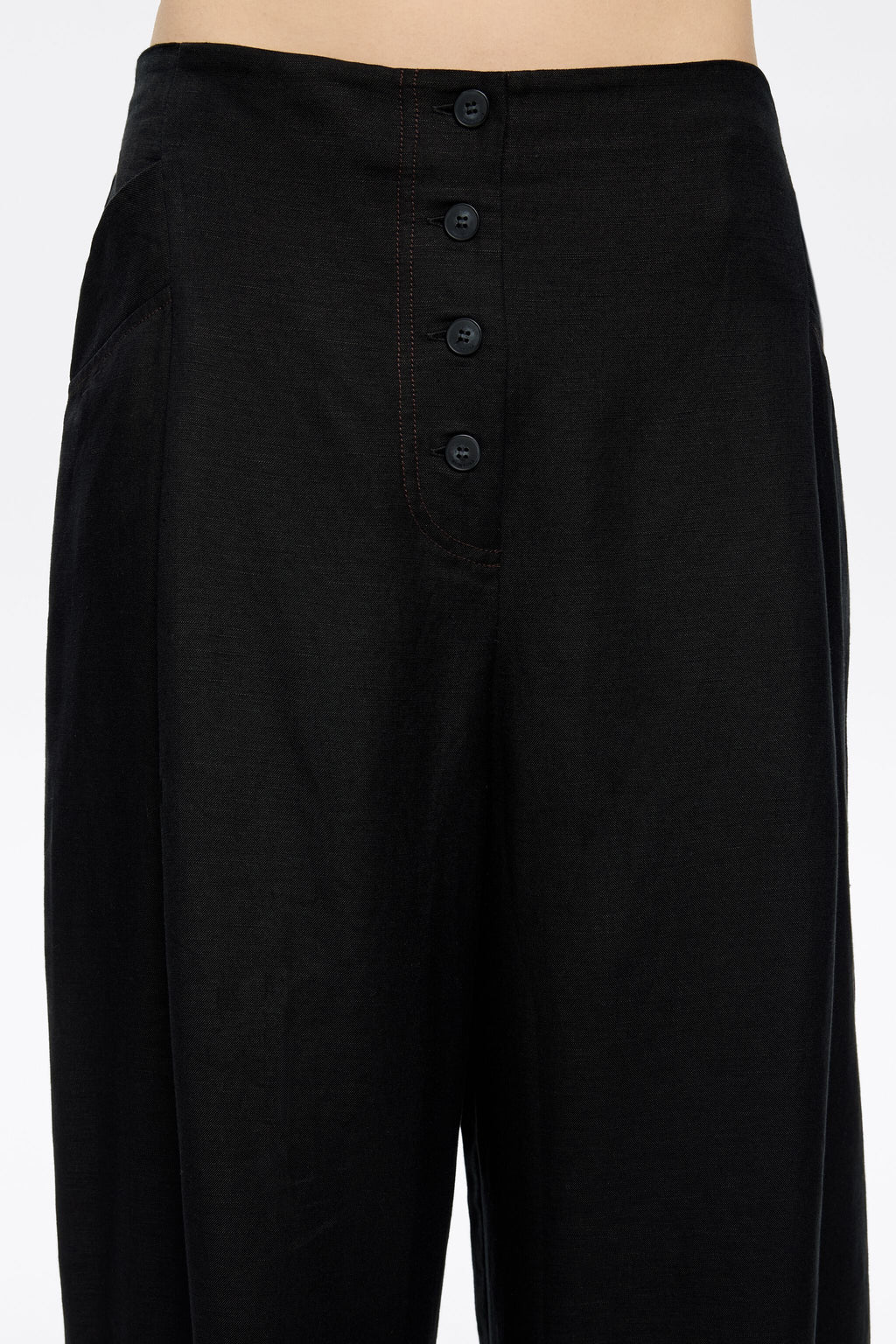 Black linen darted trousers