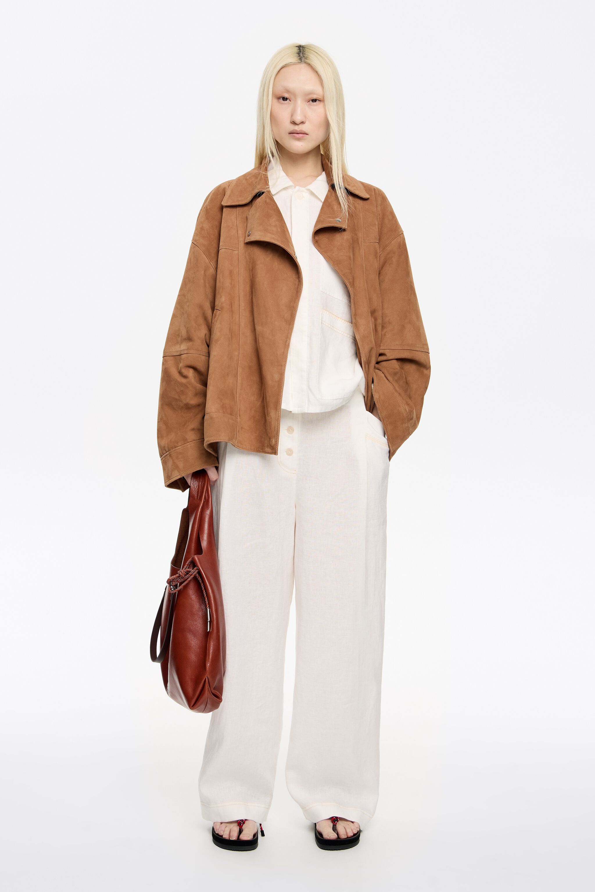 Ivory linen darted trousers