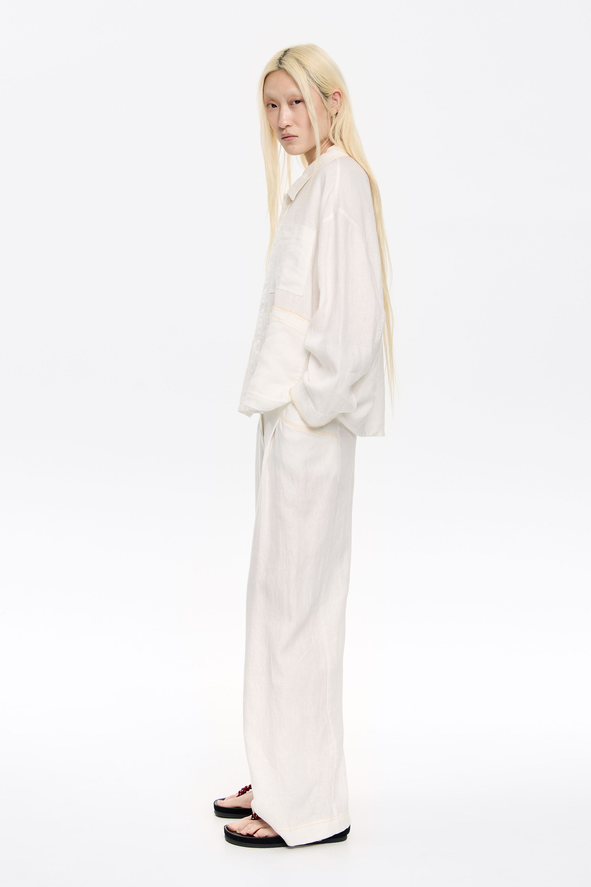 Ivory linen darted trousers