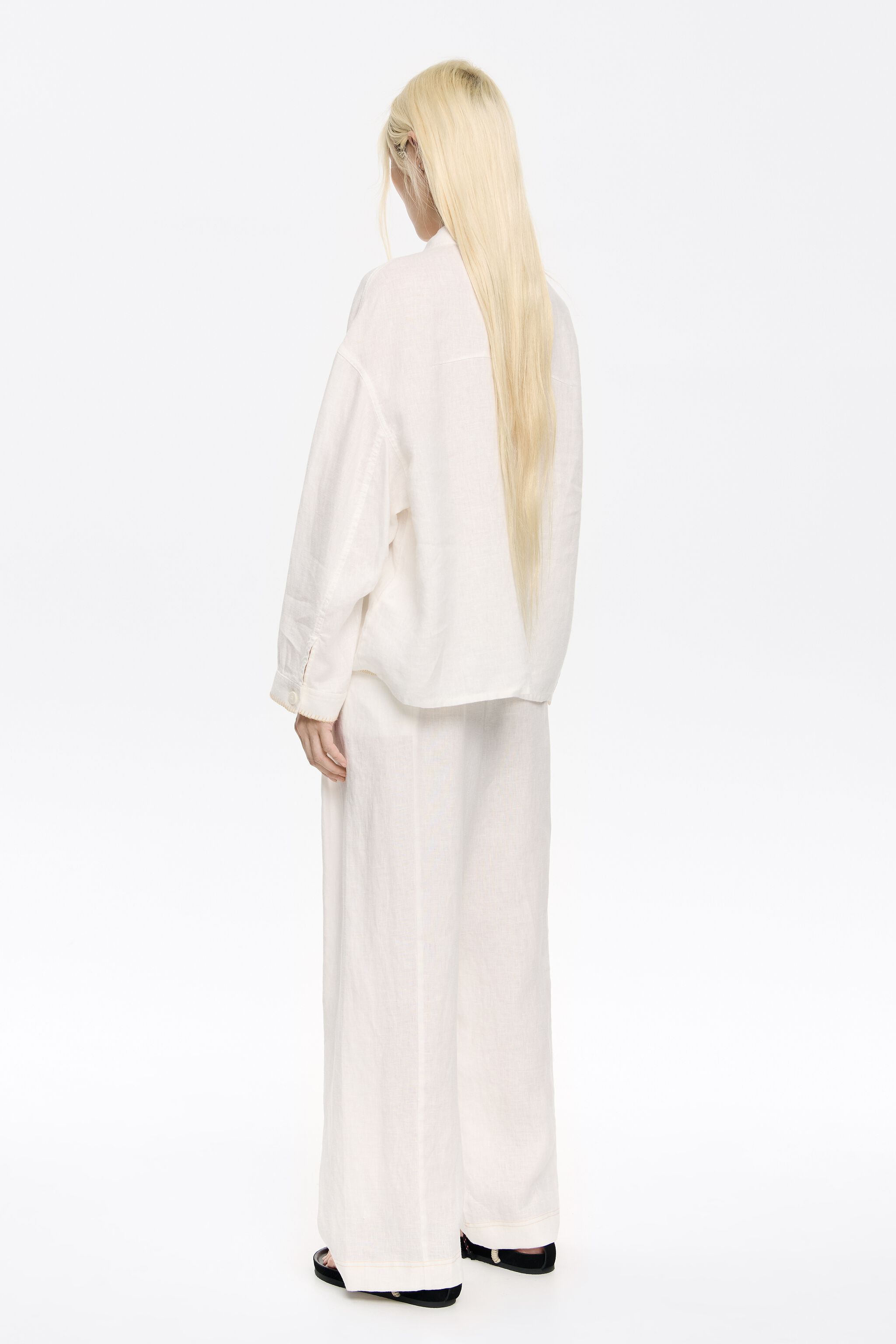 Ivory linen darted trousers