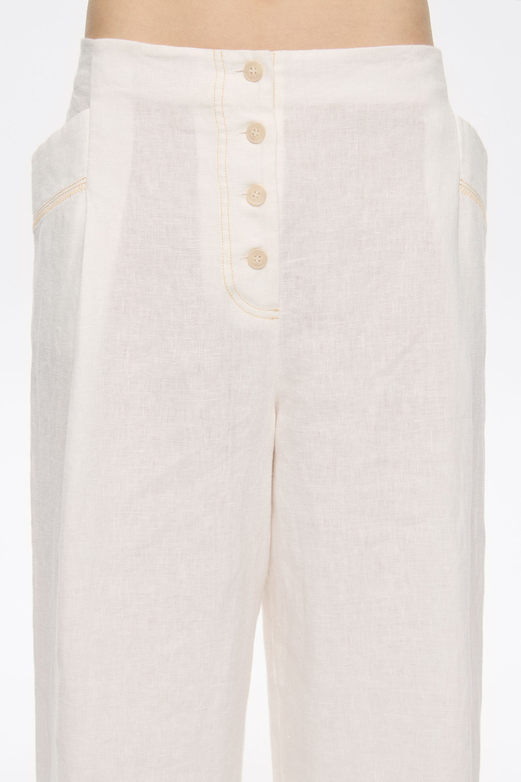 Ivory linen darted trousers