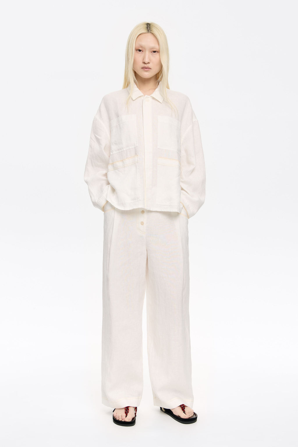 Ivory linen darted trousers