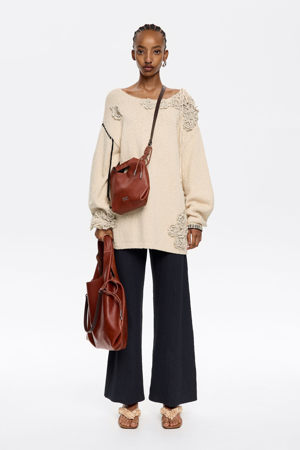 Anthracite ankle-length trousers