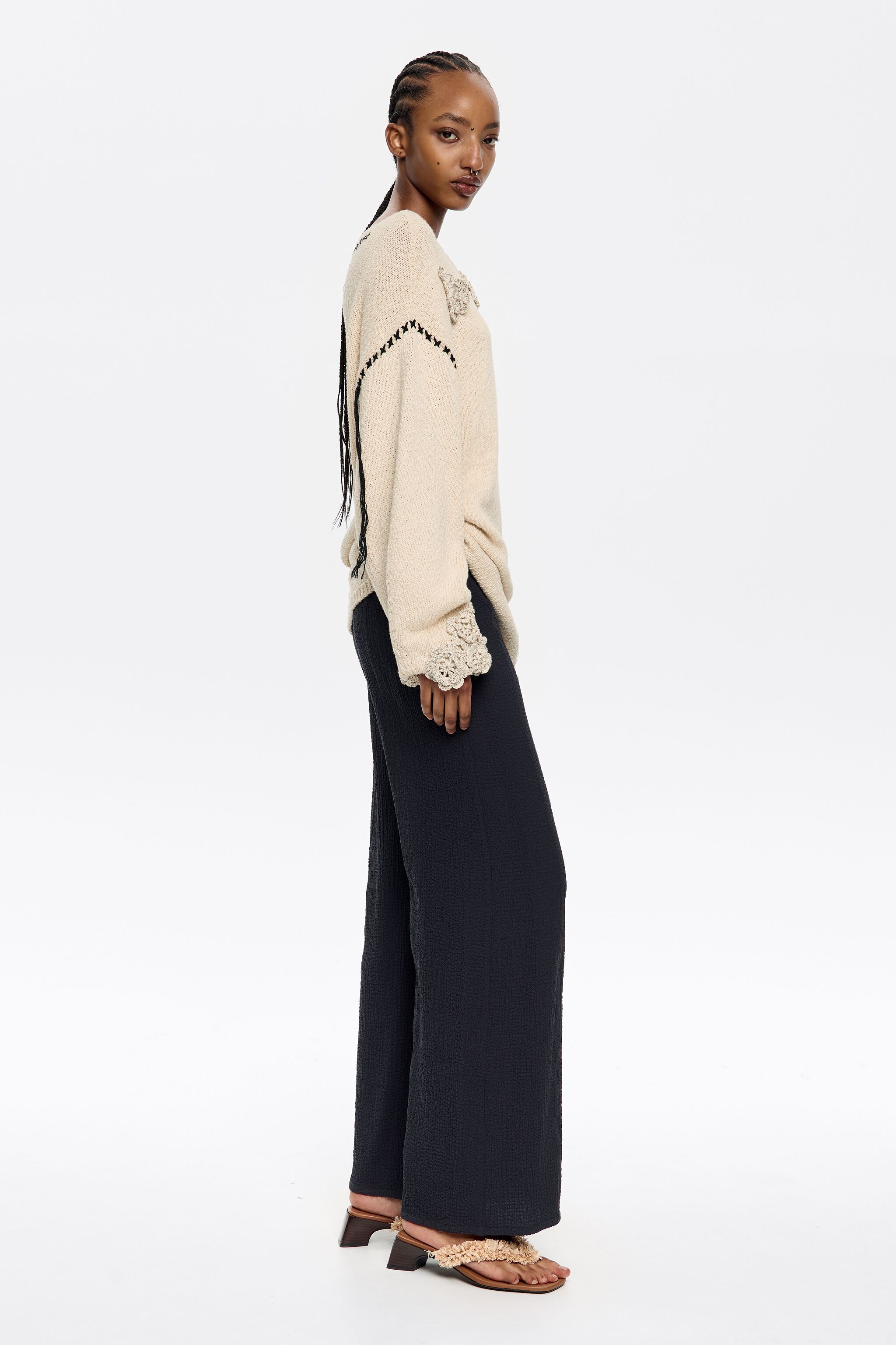 Anthracite ankle-length trousers