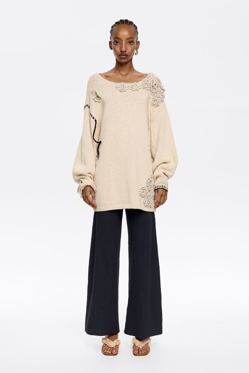 Anthracite ankle-length trousers