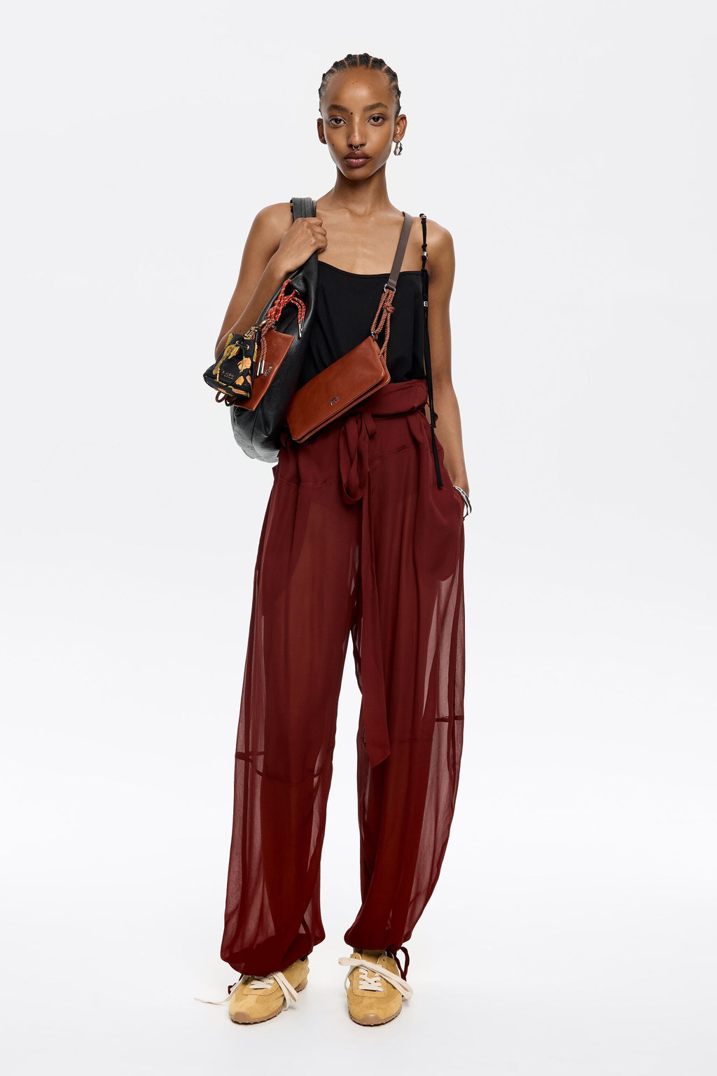 Brown fluid harem trousers