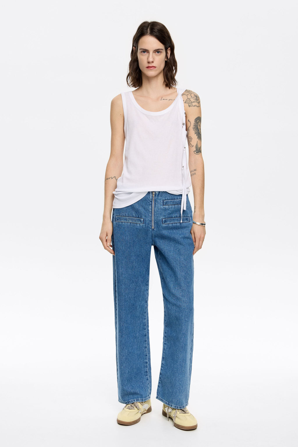 Mid-blue denim ankle-length jeans