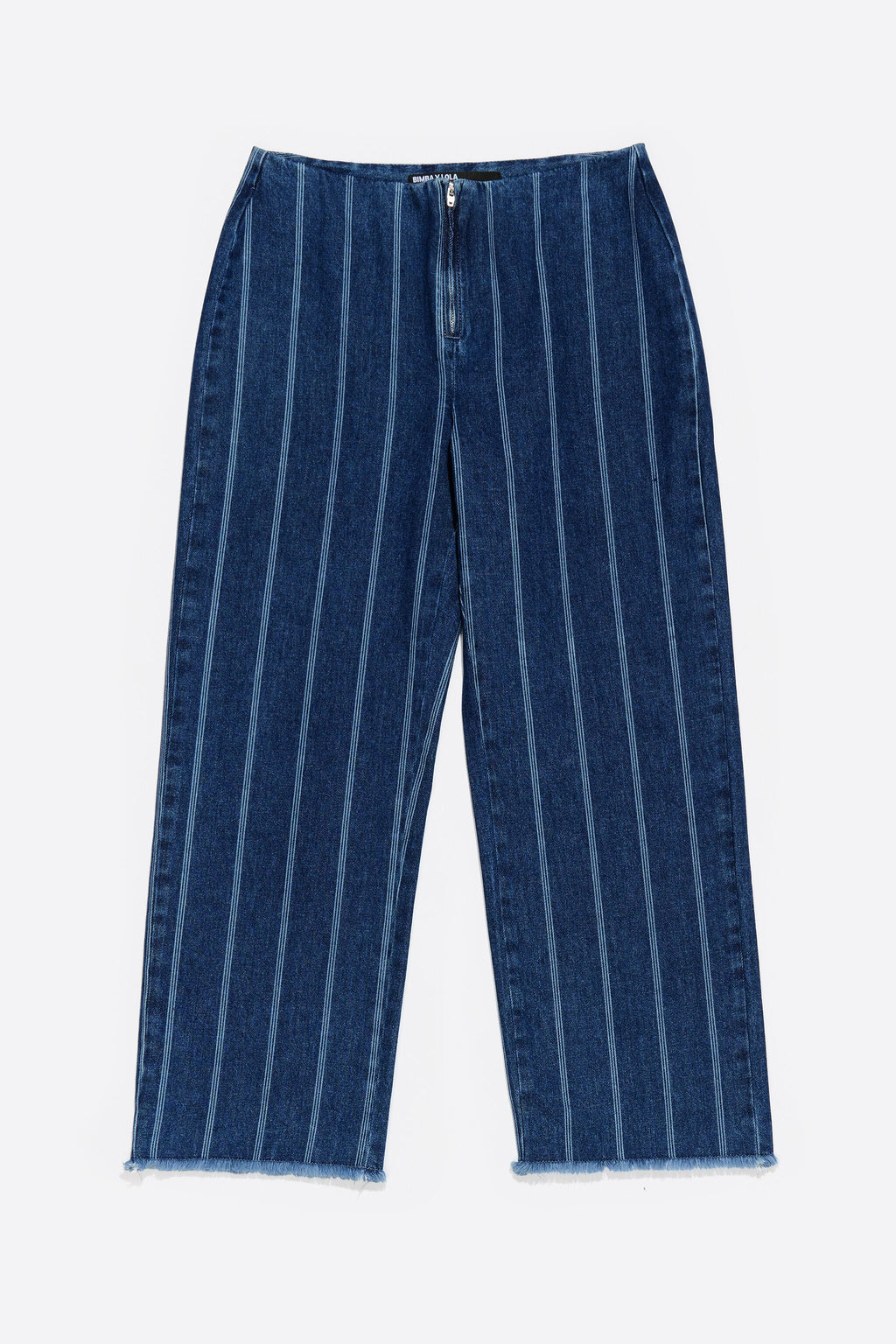 Blue striped frayed denim trousers
