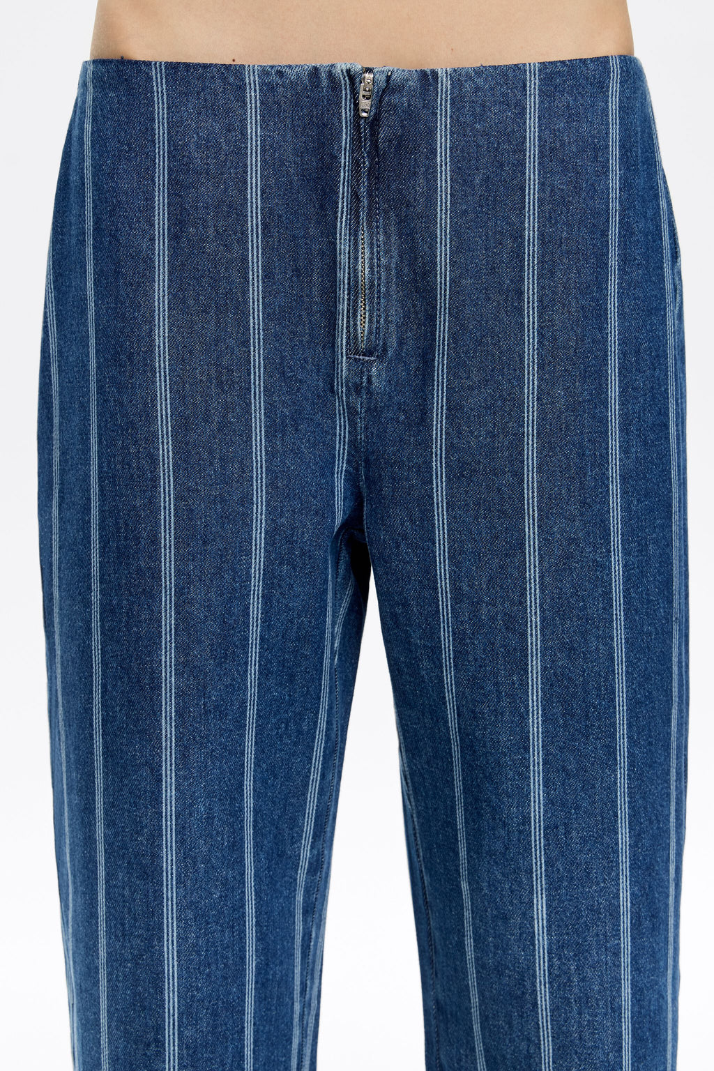 Blue striped frayed denim trousers