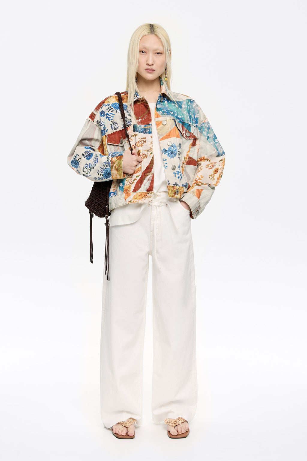 Ecru wide leg denim trousers