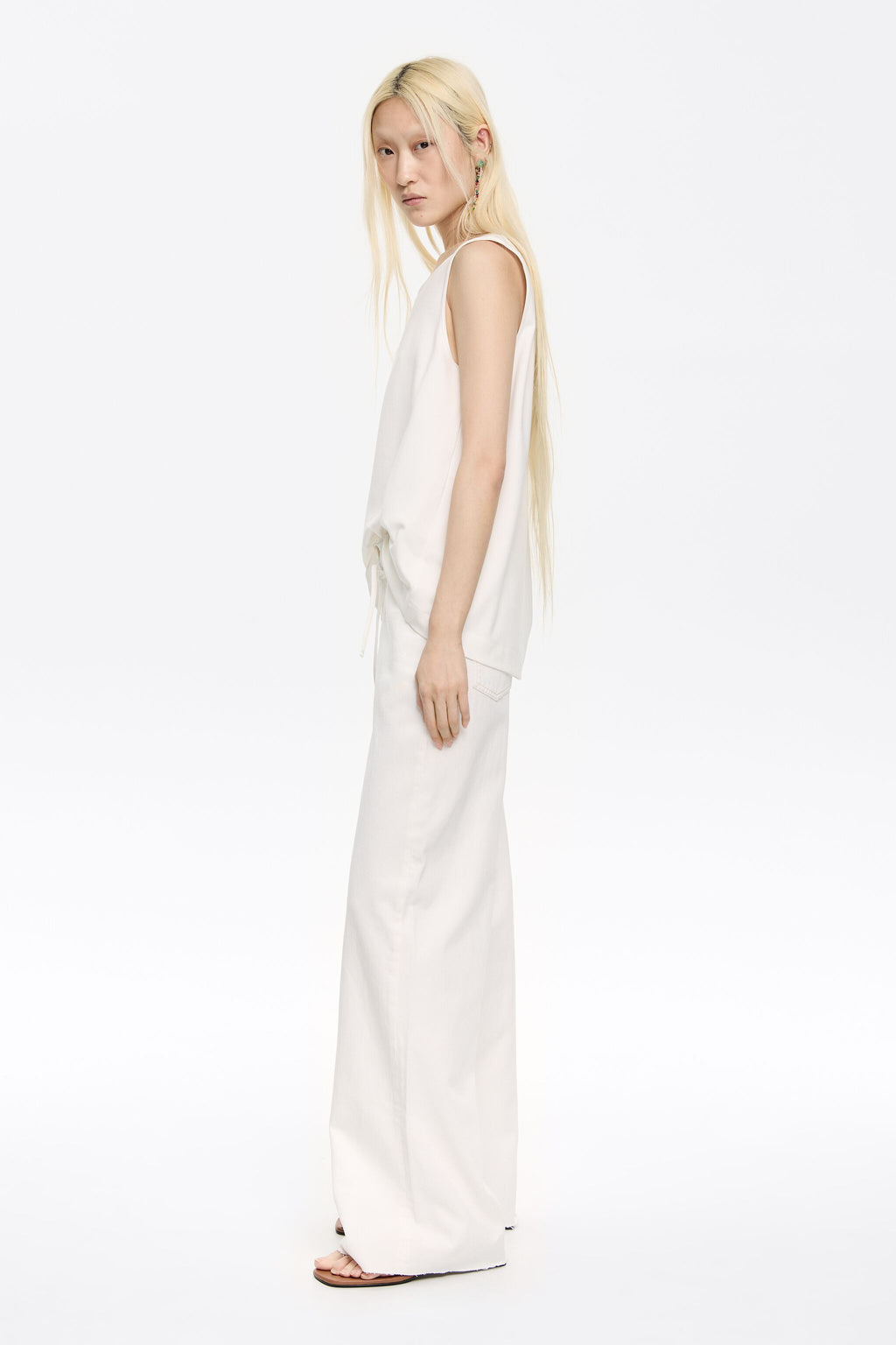 Ecru wide leg denim trousers