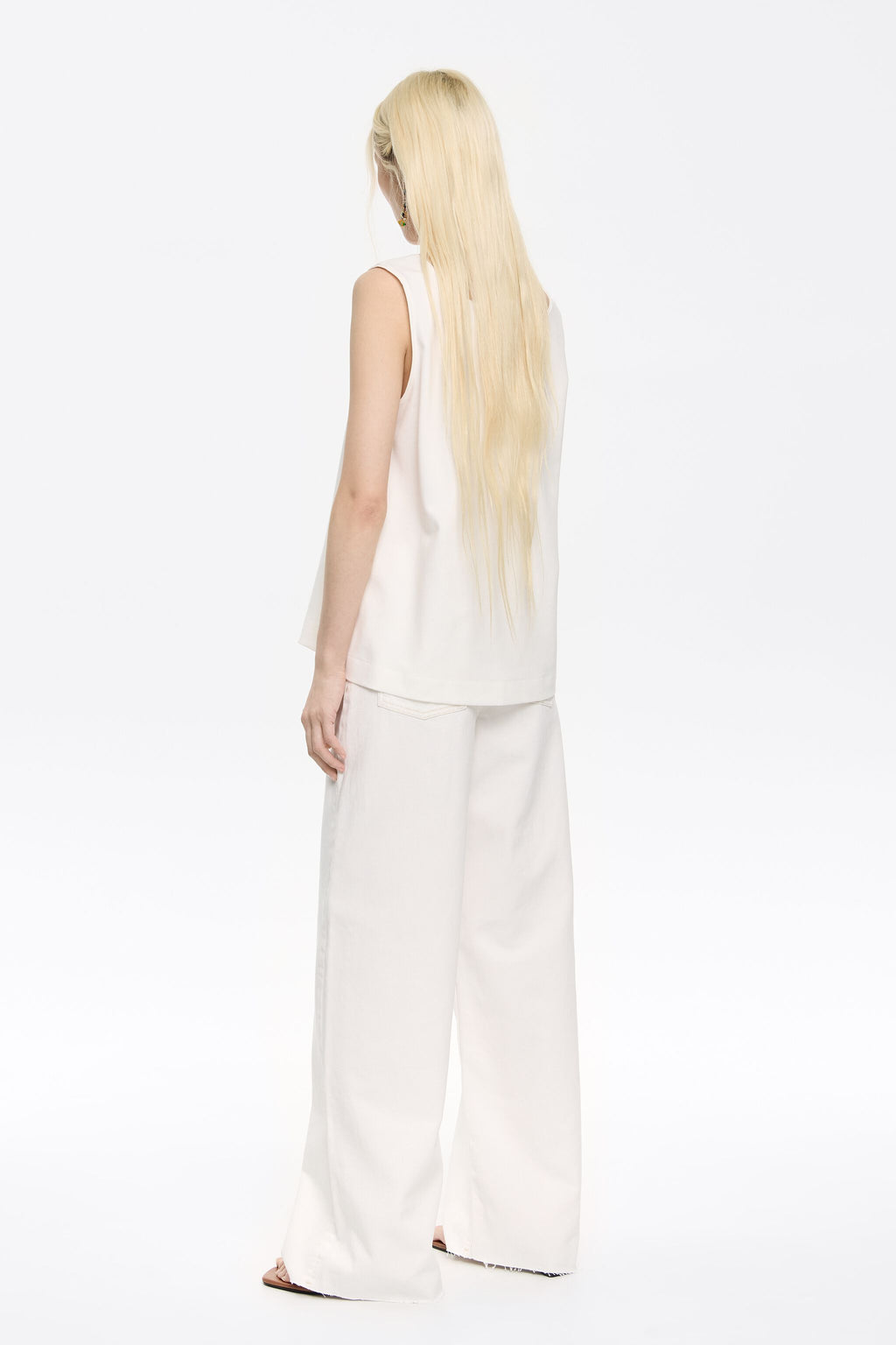 Ecru wide leg denim trousers