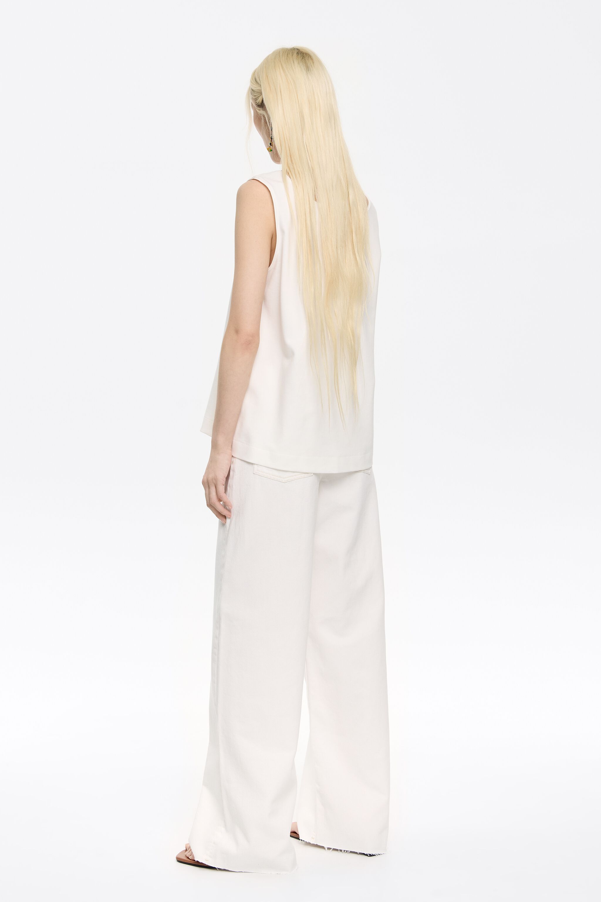 Ecru wide leg denim trousers