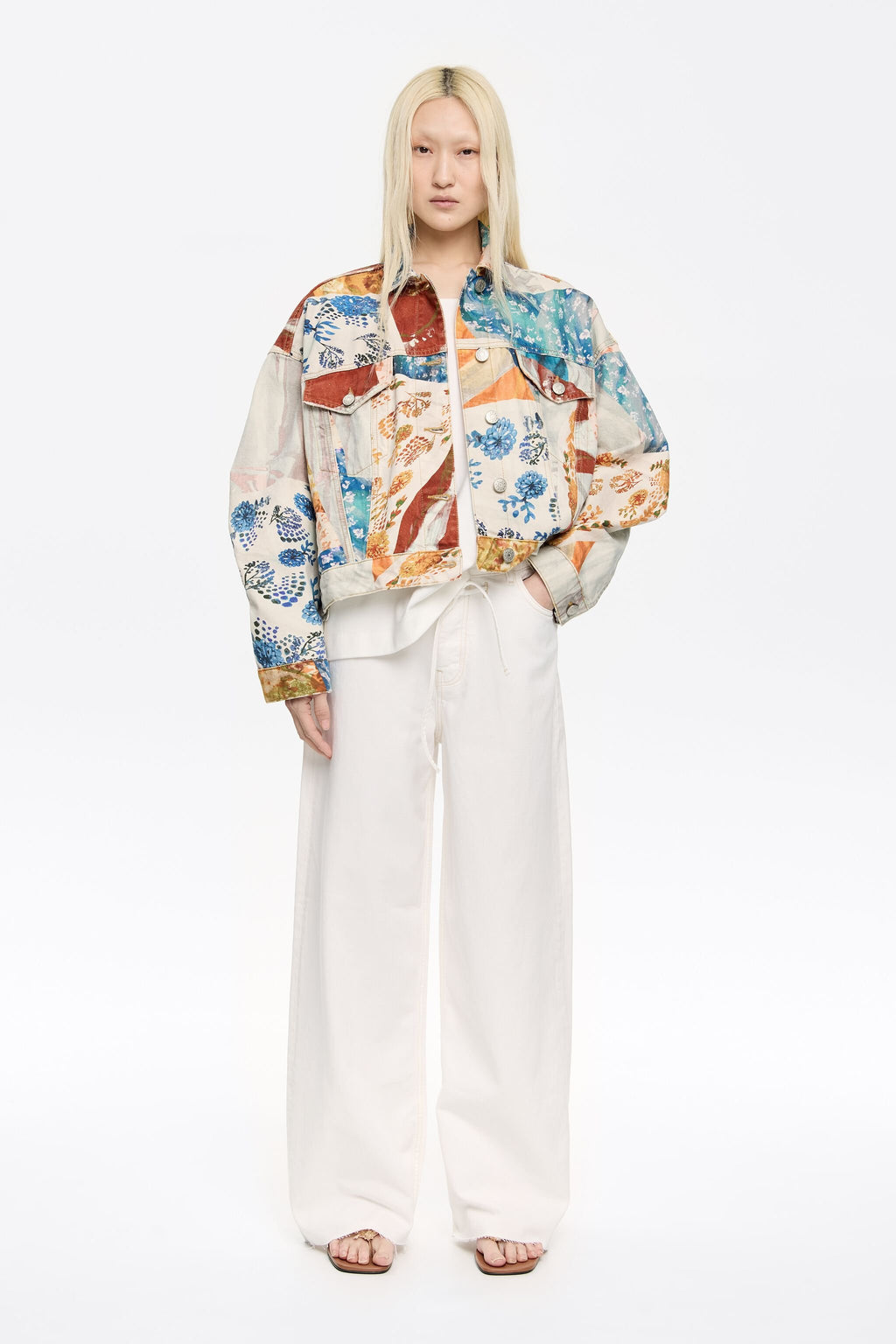 Ecru wide leg denim trousers