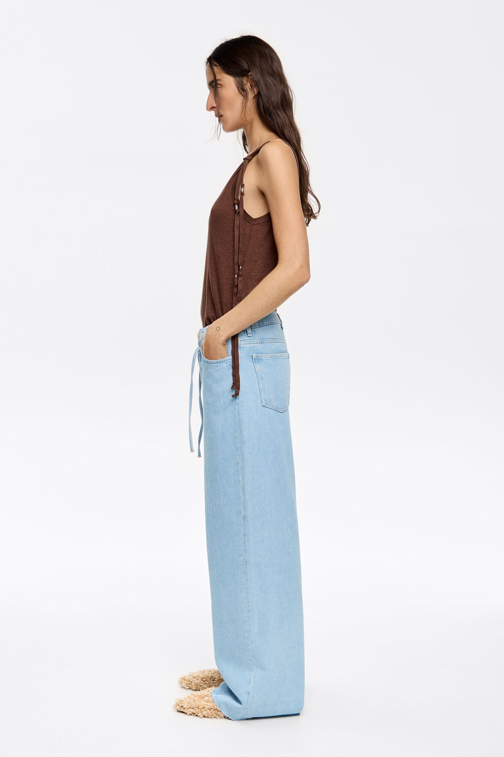 Light blue wide denim trousers