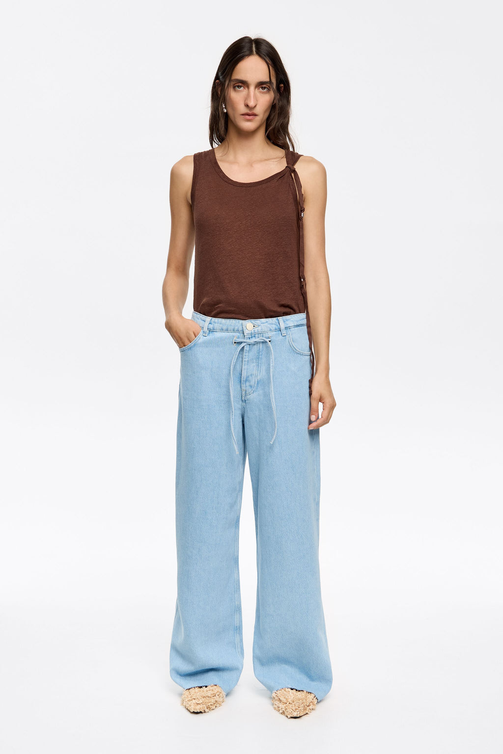 Light blue wide denim trousers