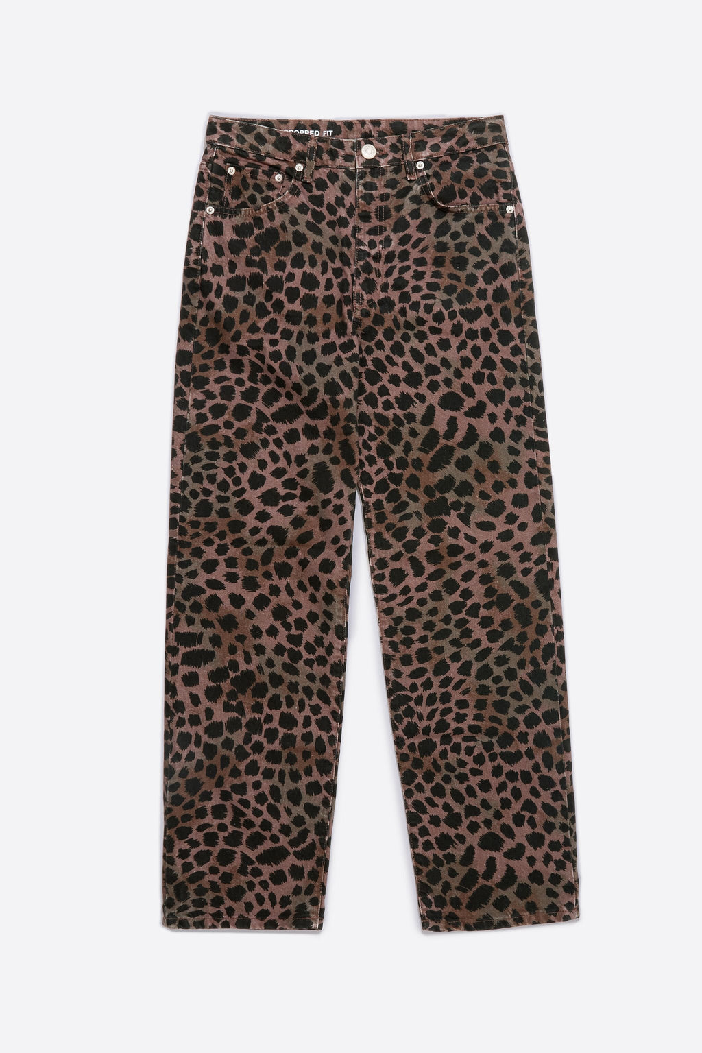 STRAIGHT CROPPED - Khaki Cheetah jeans