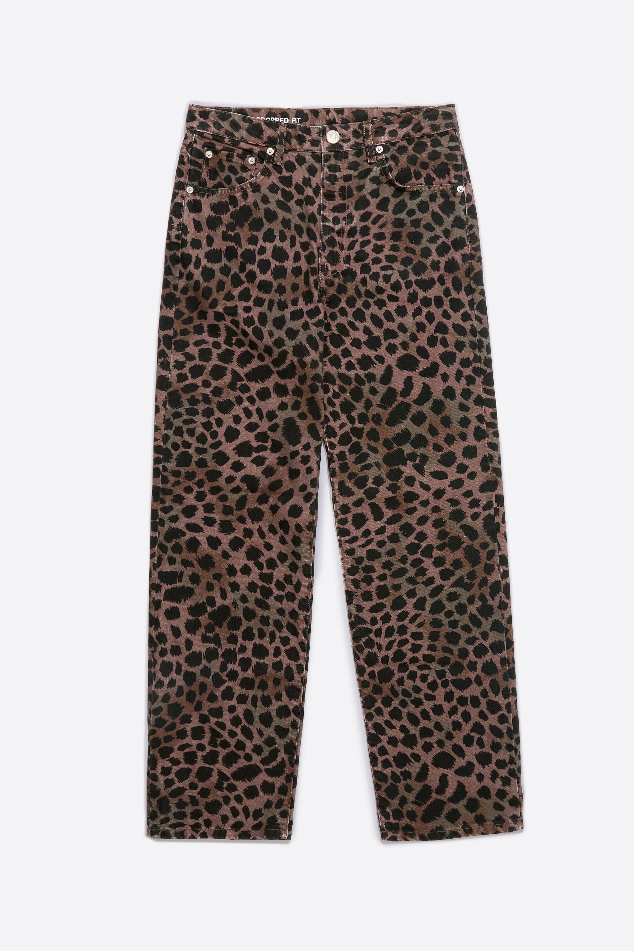 STRAIGHT CROPPED - Khaki Cheetah jeans