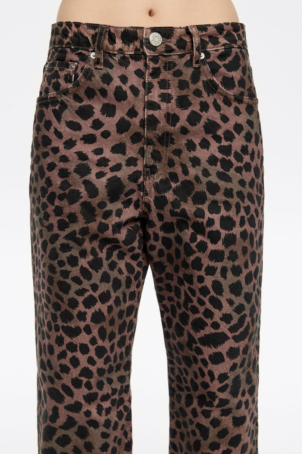 STRAIGHT CROPPED - Khaki Cheetah jeans