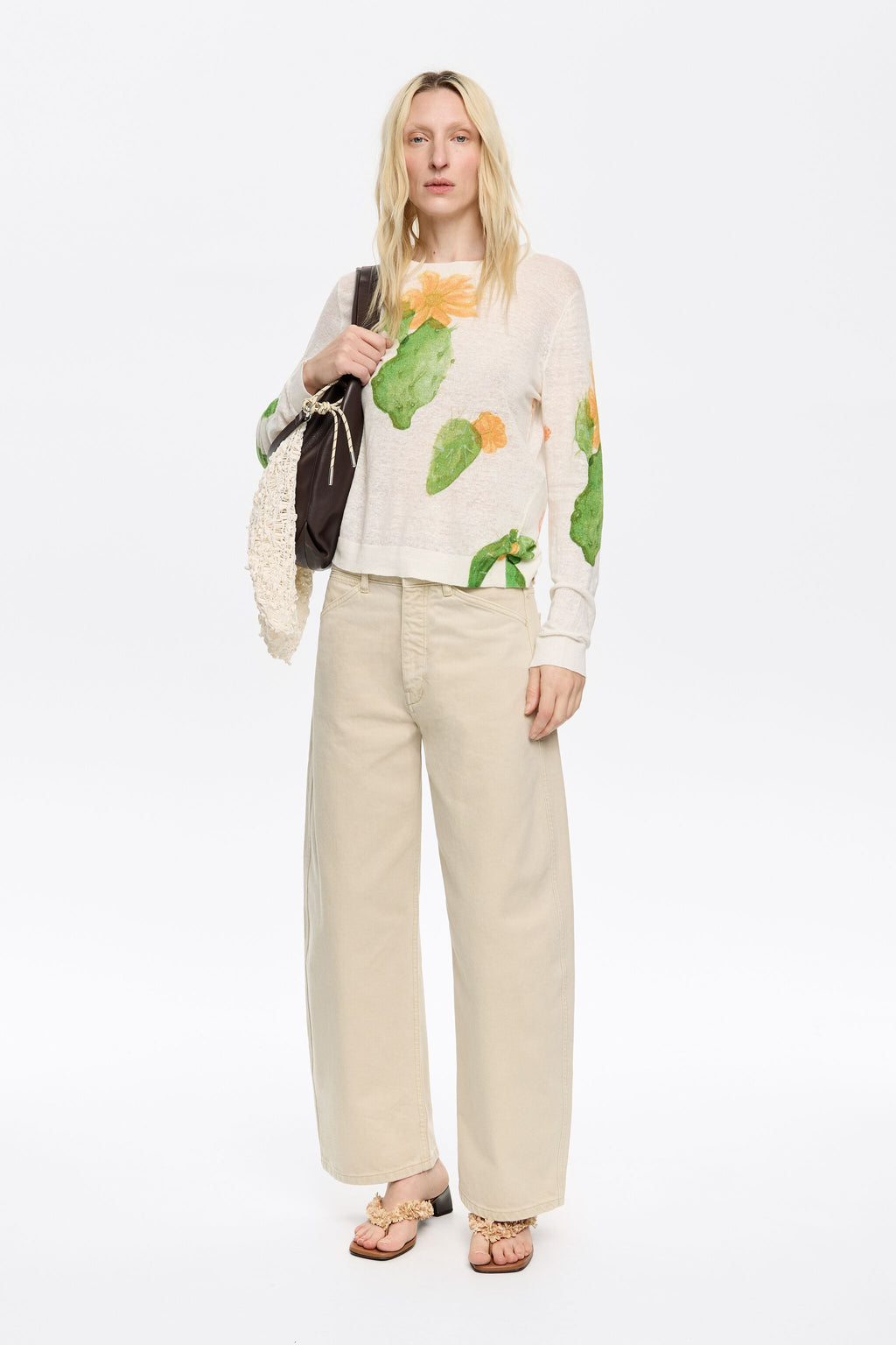 Ivory Cactus linen straight sweater