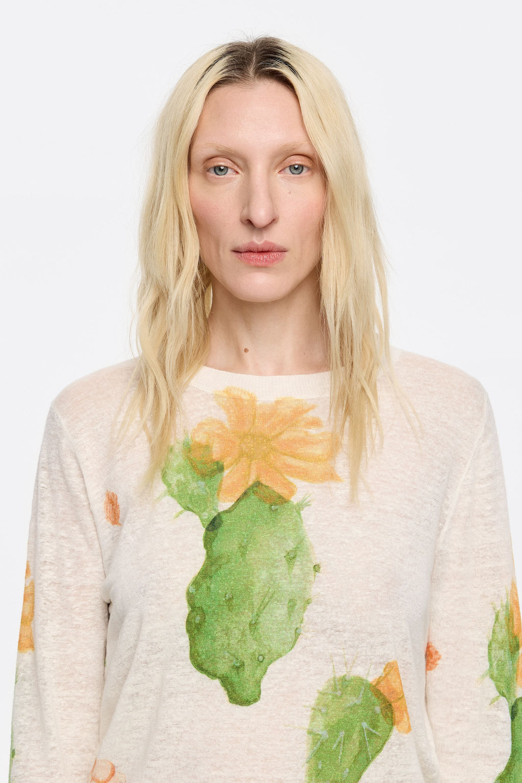 Ivory Cactus linen straight sweater