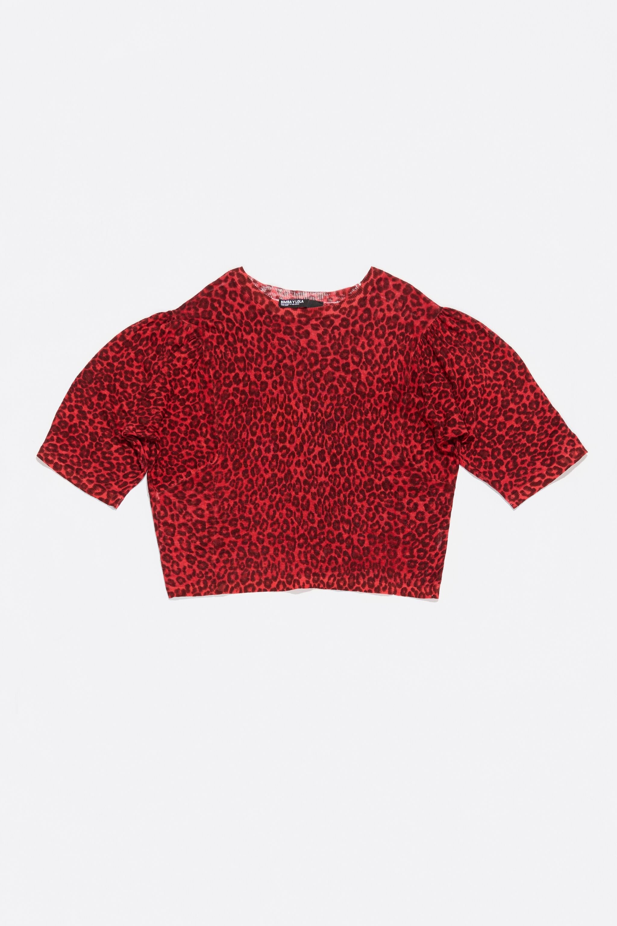 Red Animalspots gathered shoulder sweater