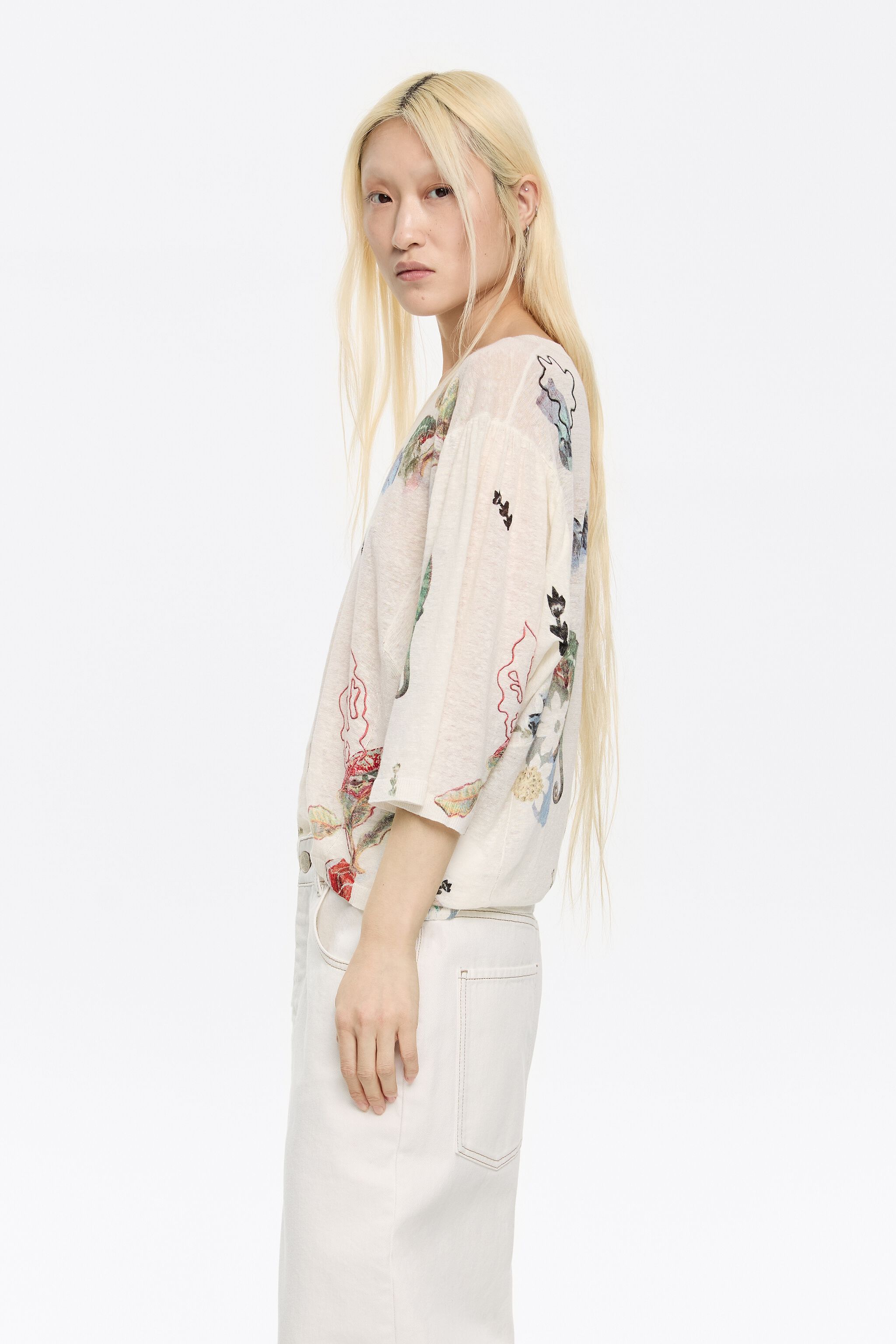 Ivory Chameleon gathered shoulder sweater