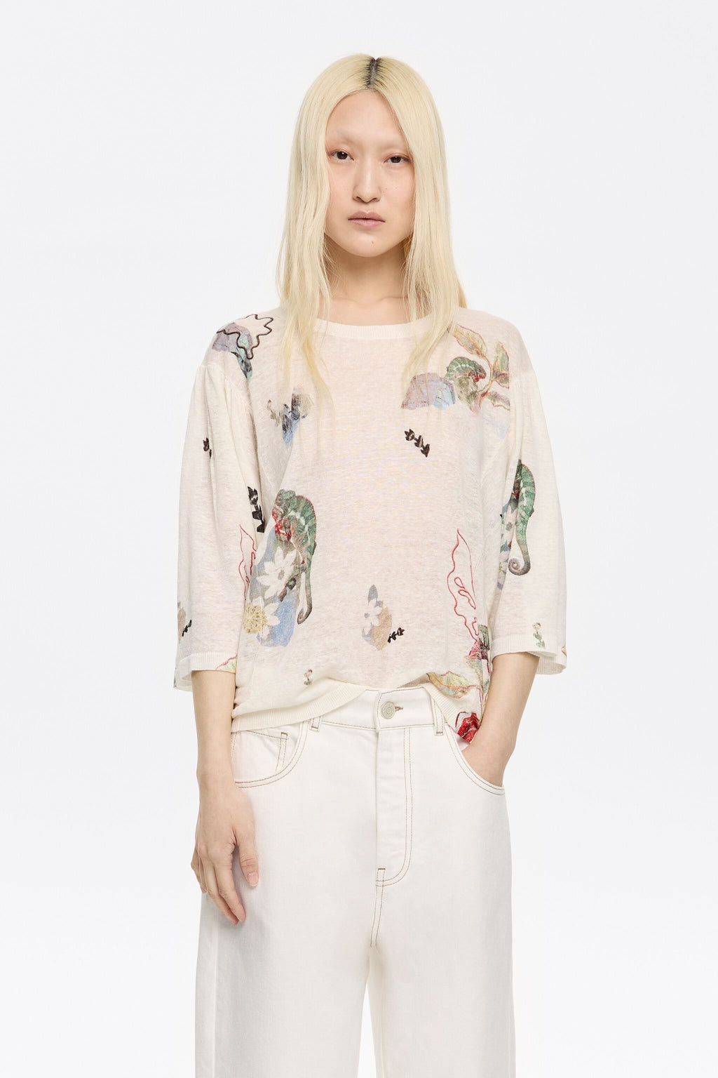 Ivory Chameleon gathered shoulder sweater