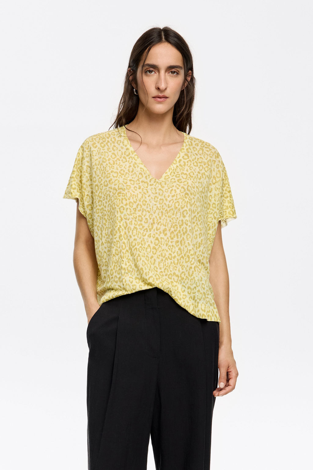 Yellow Animalspots linen cape sweater