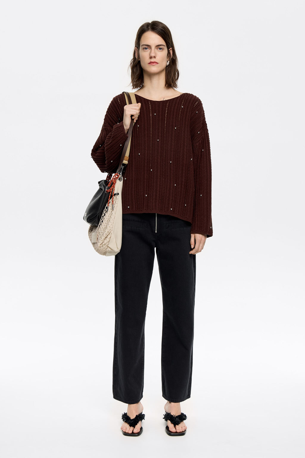 Brown cotton boxy sweater