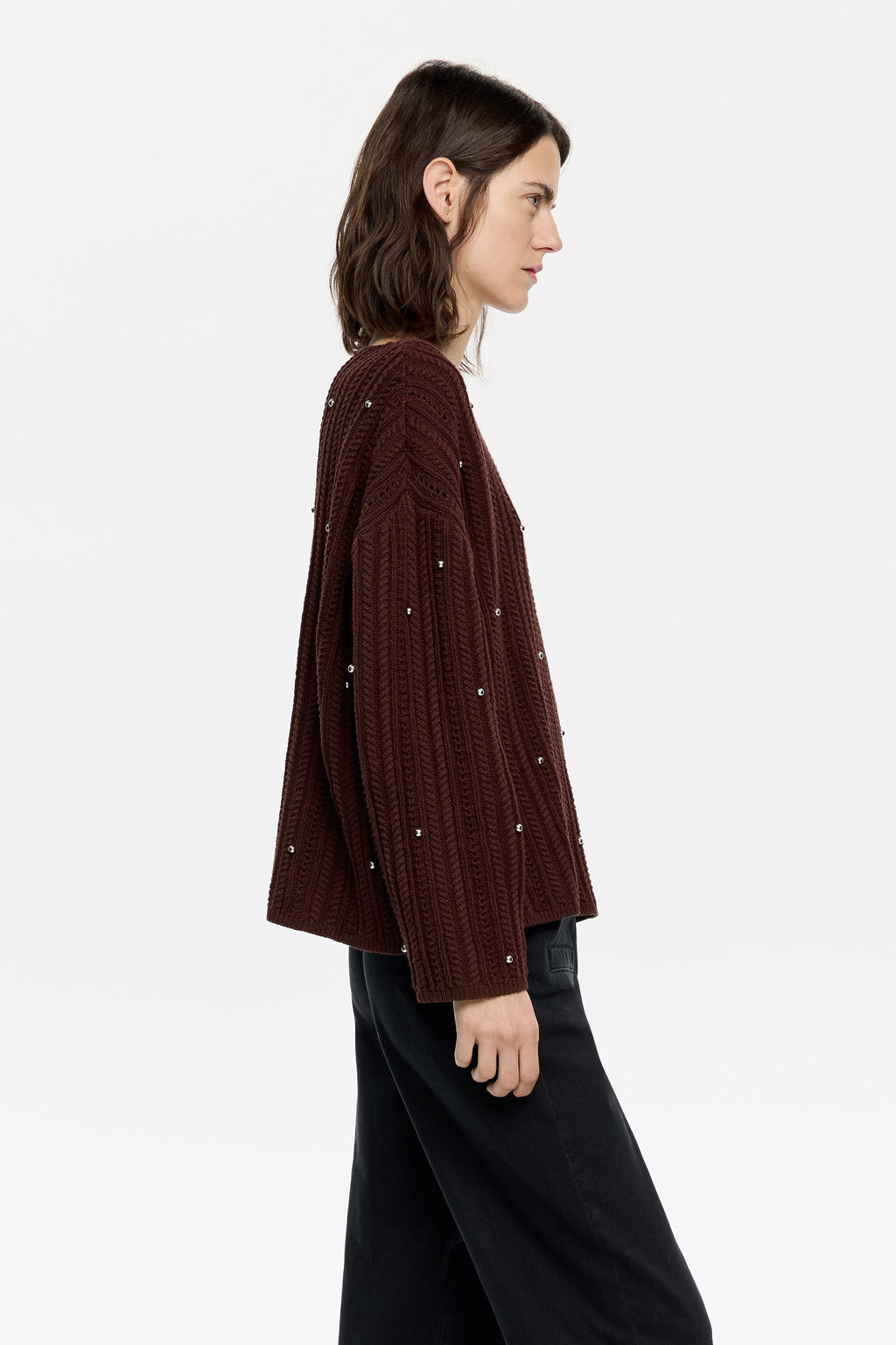 Brown cotton boxy sweater