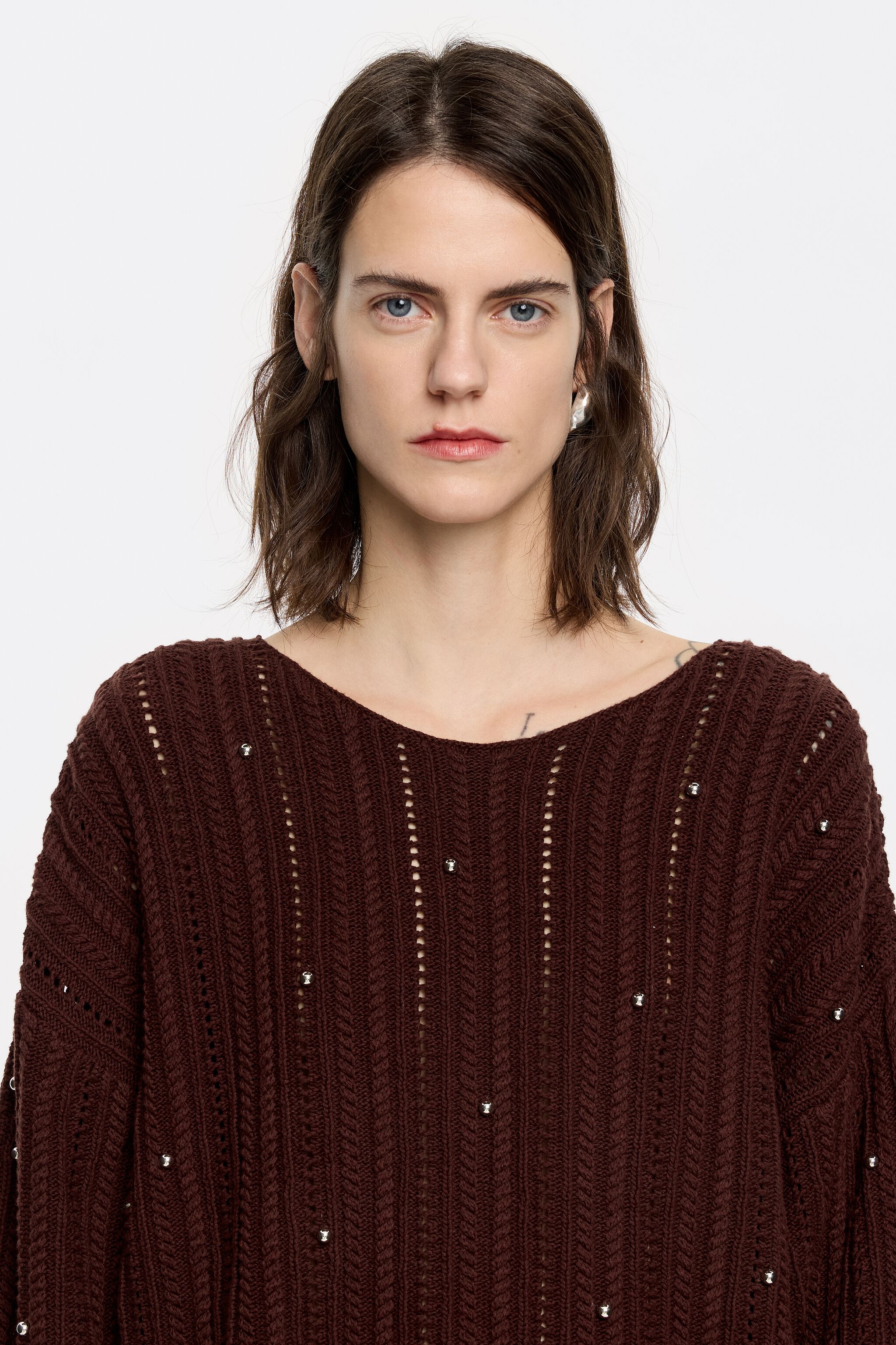 Brown cotton boxy sweater