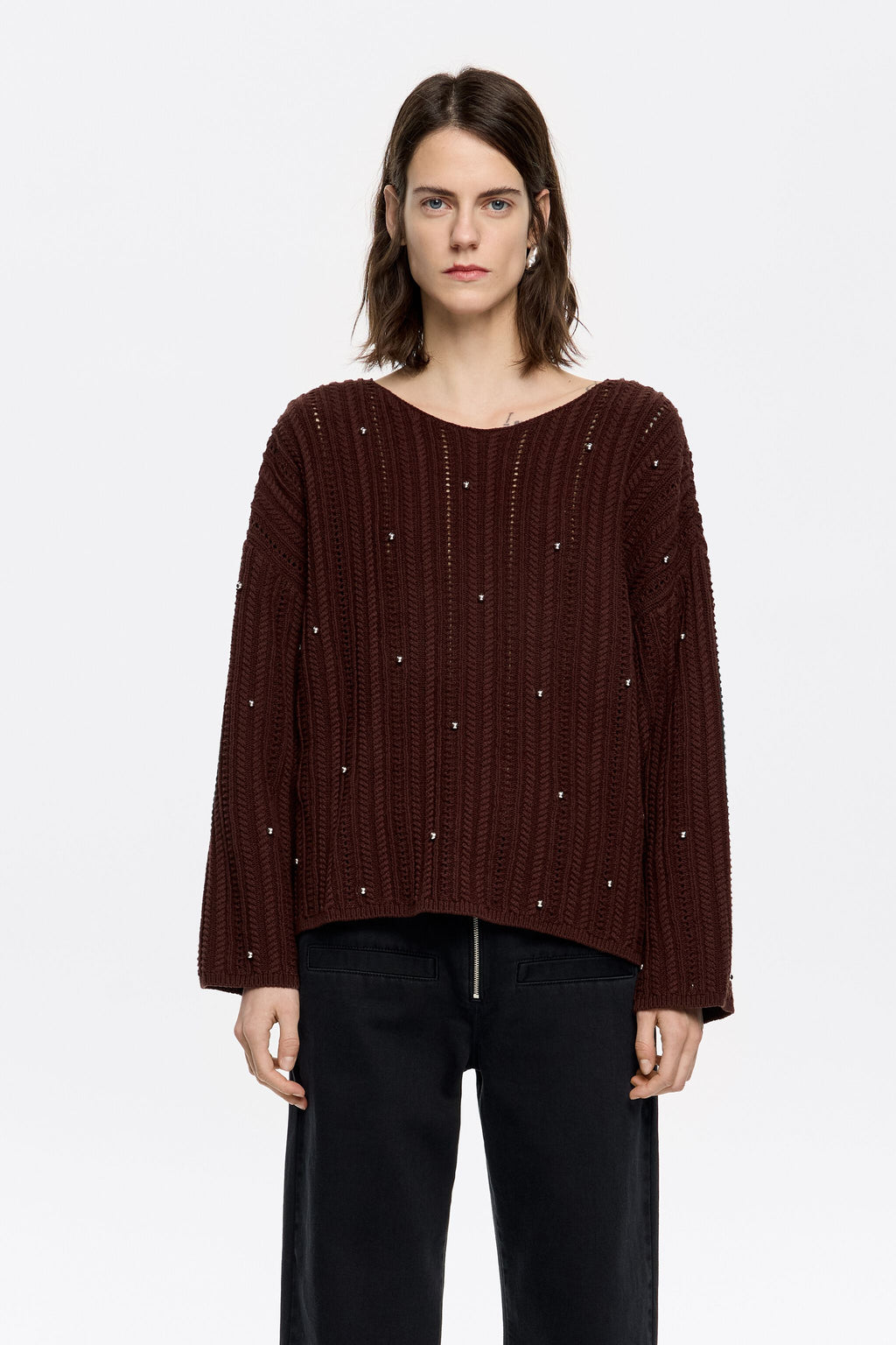 Brown cotton boxy sweater