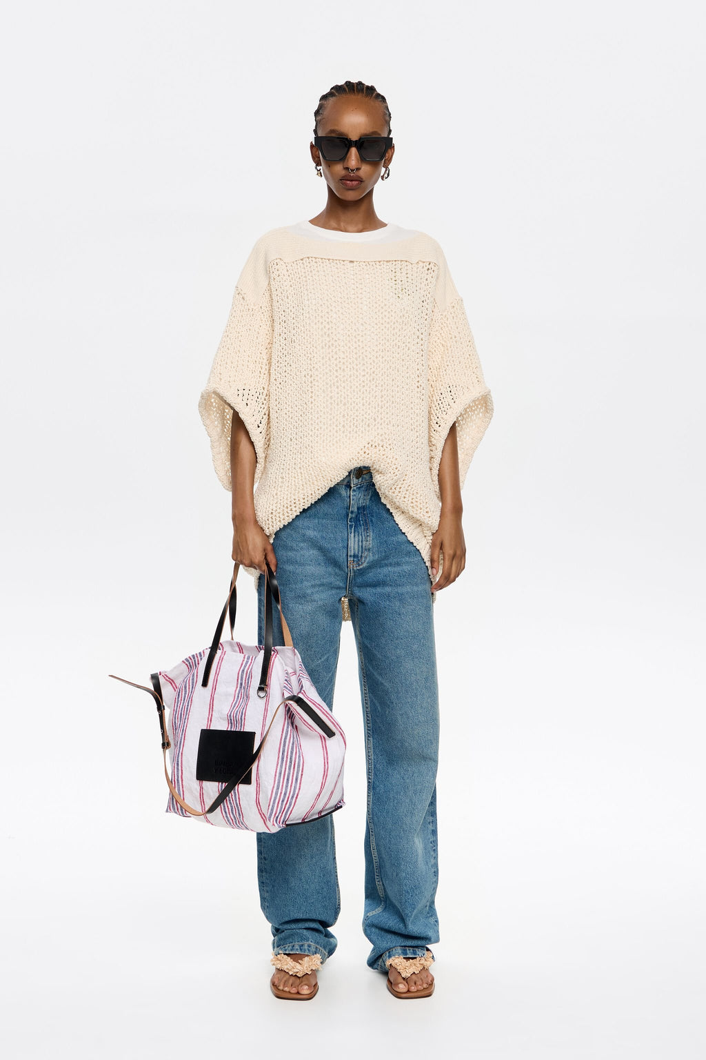 Ivory oversize open-knit sweater