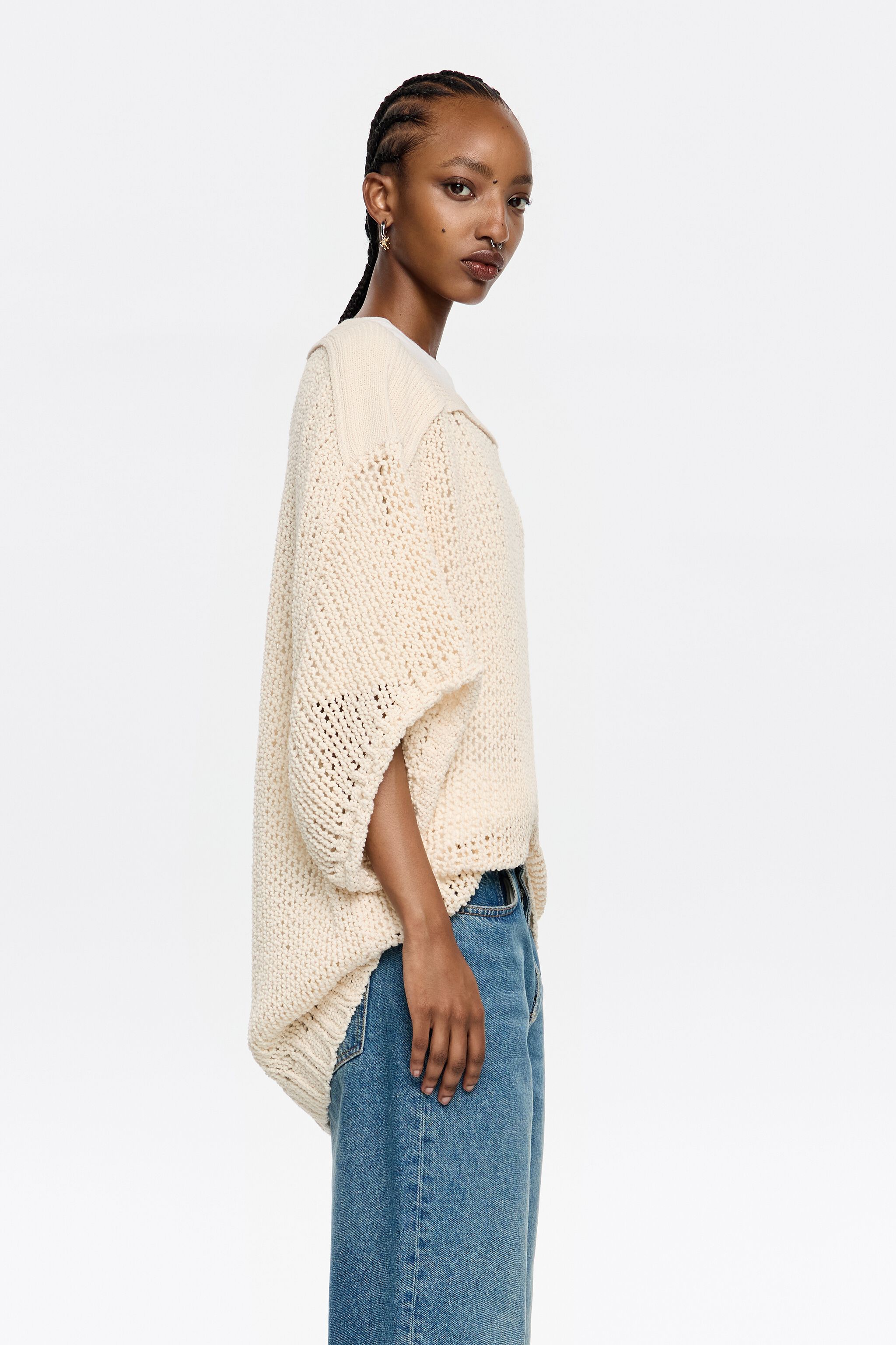 Ivory oversize open-knit sweater