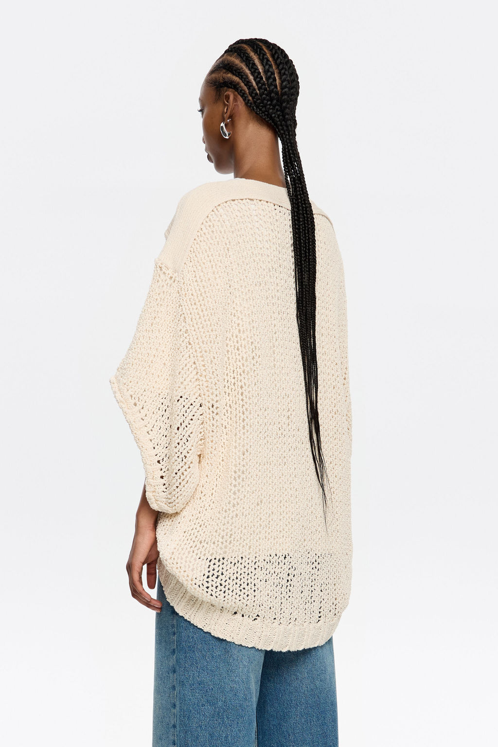 Ivory oversize open-knit sweater