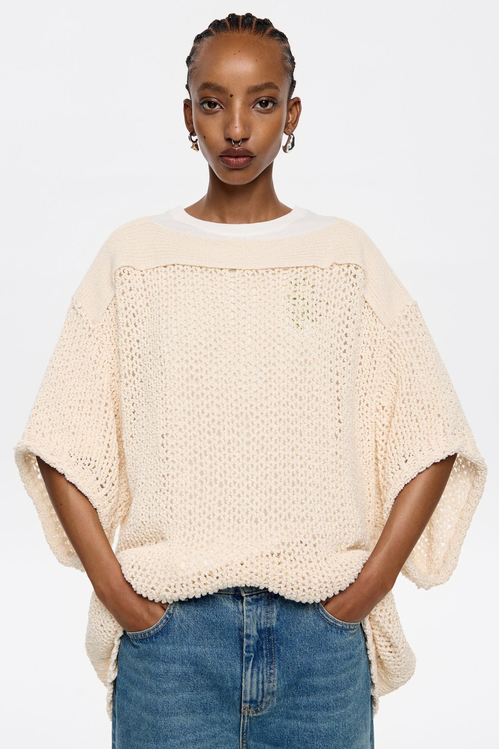 Ivory oversize open-knit sweater