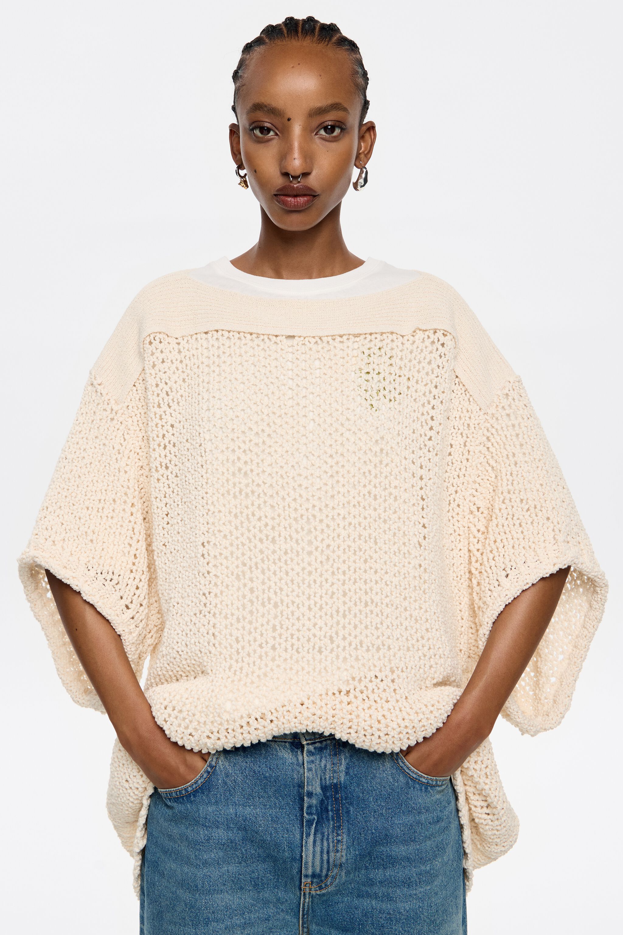 Ivory oversize open-knit sweater