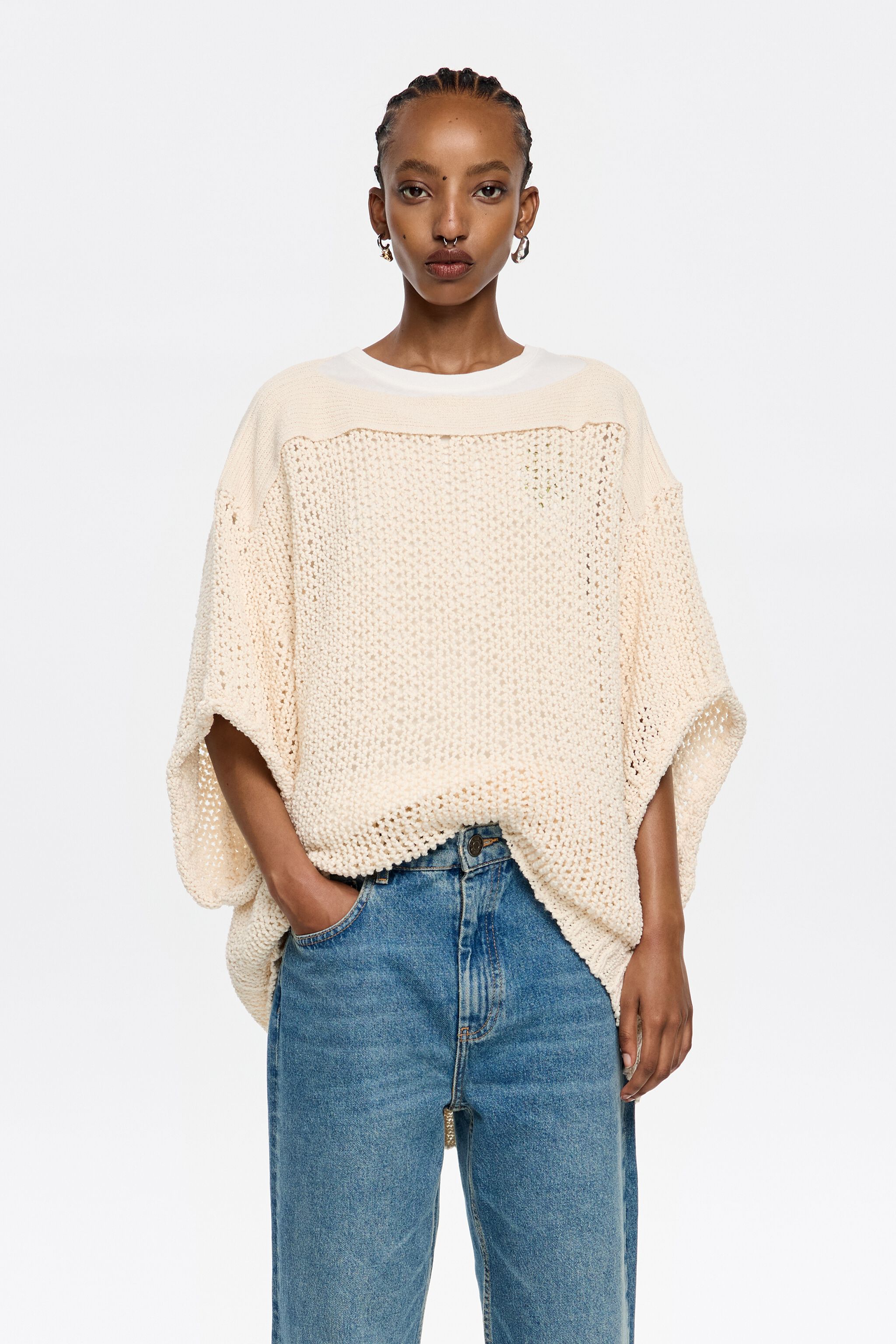 Ivory oversize open-knit sweater