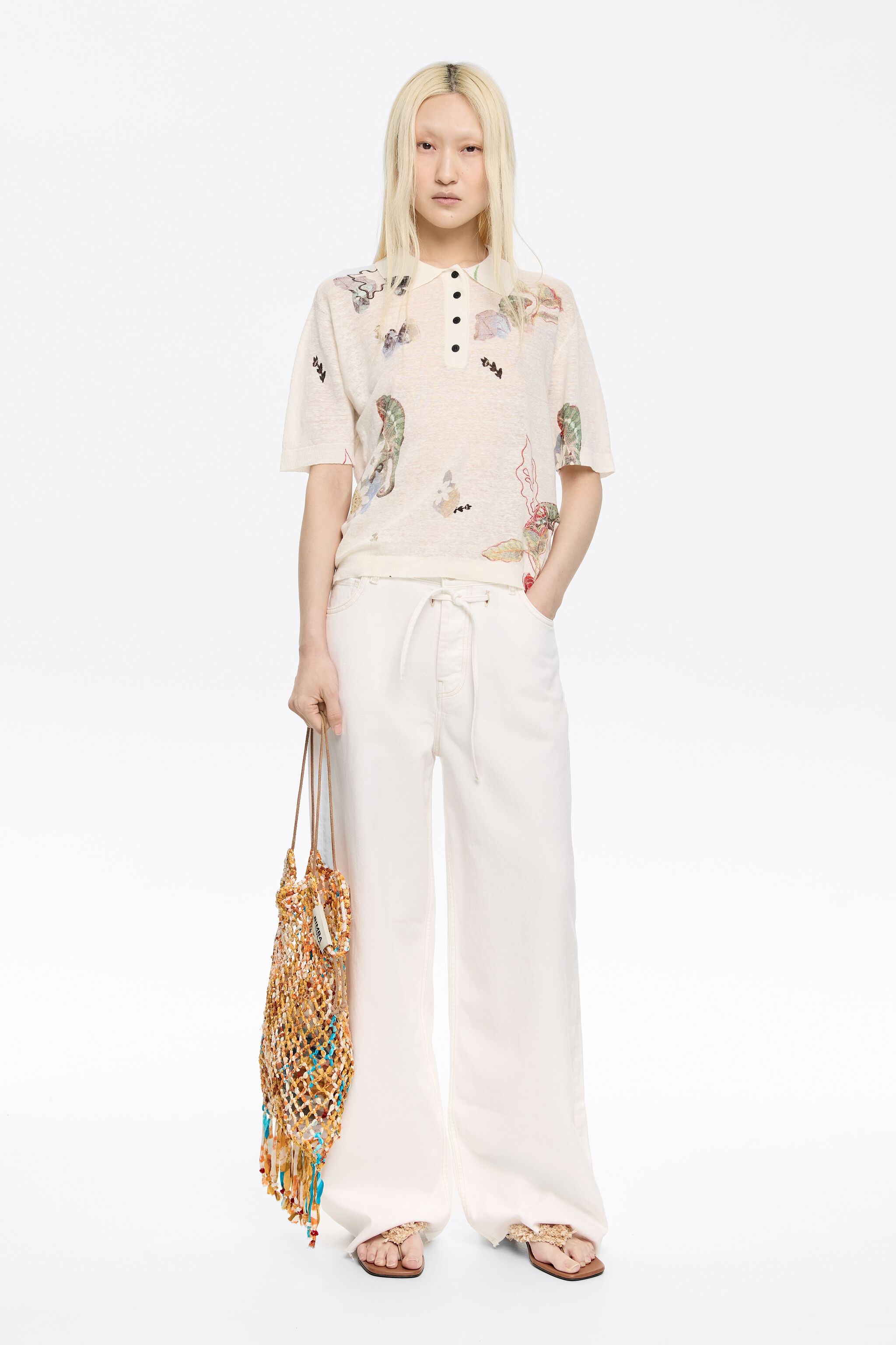 Ivory Chameleon linen polo shirt collar sweater