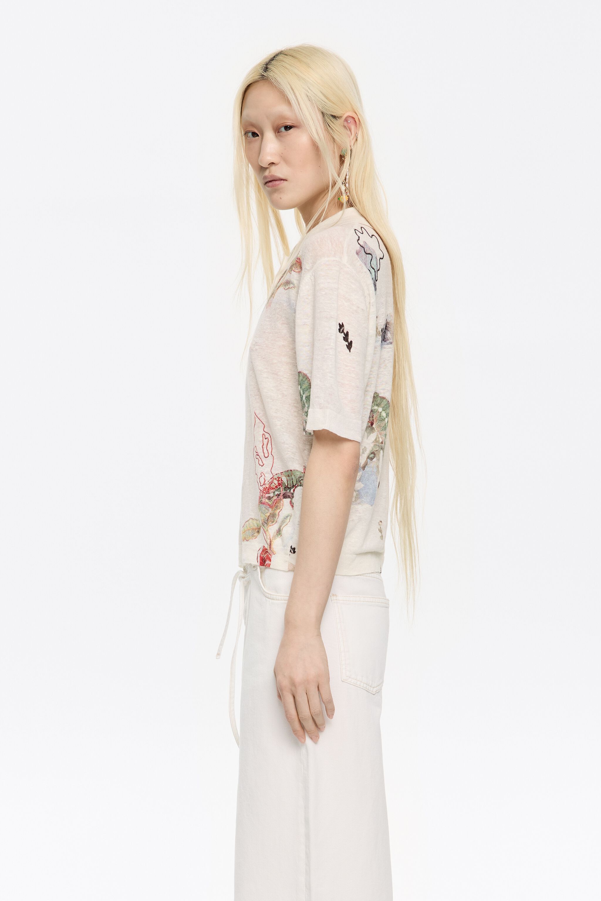 Ivory Chameleon linen polo shirt collar sweater