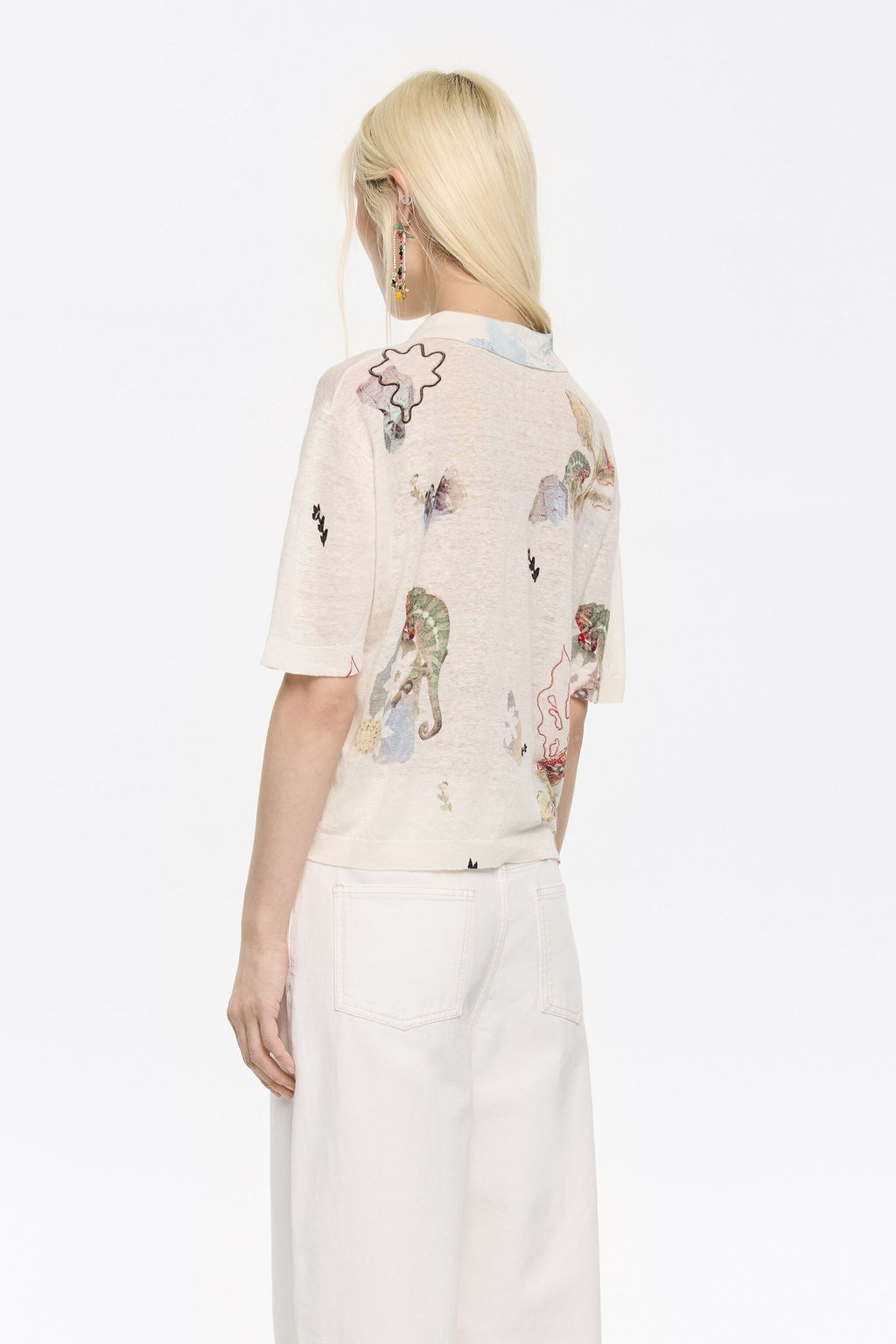 Ivory Chameleon linen polo shirt collar sweater