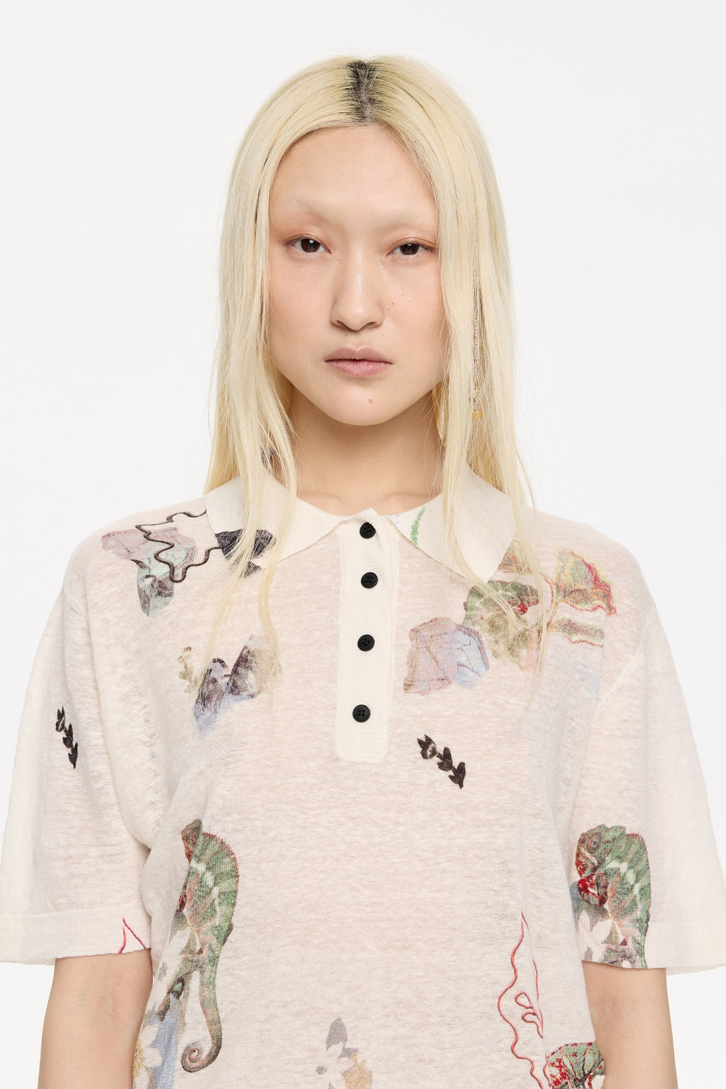 Ivory Chameleon linen polo shirt collar sweater