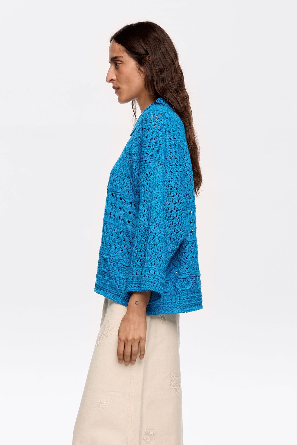 Electric blue crochet polo shirt