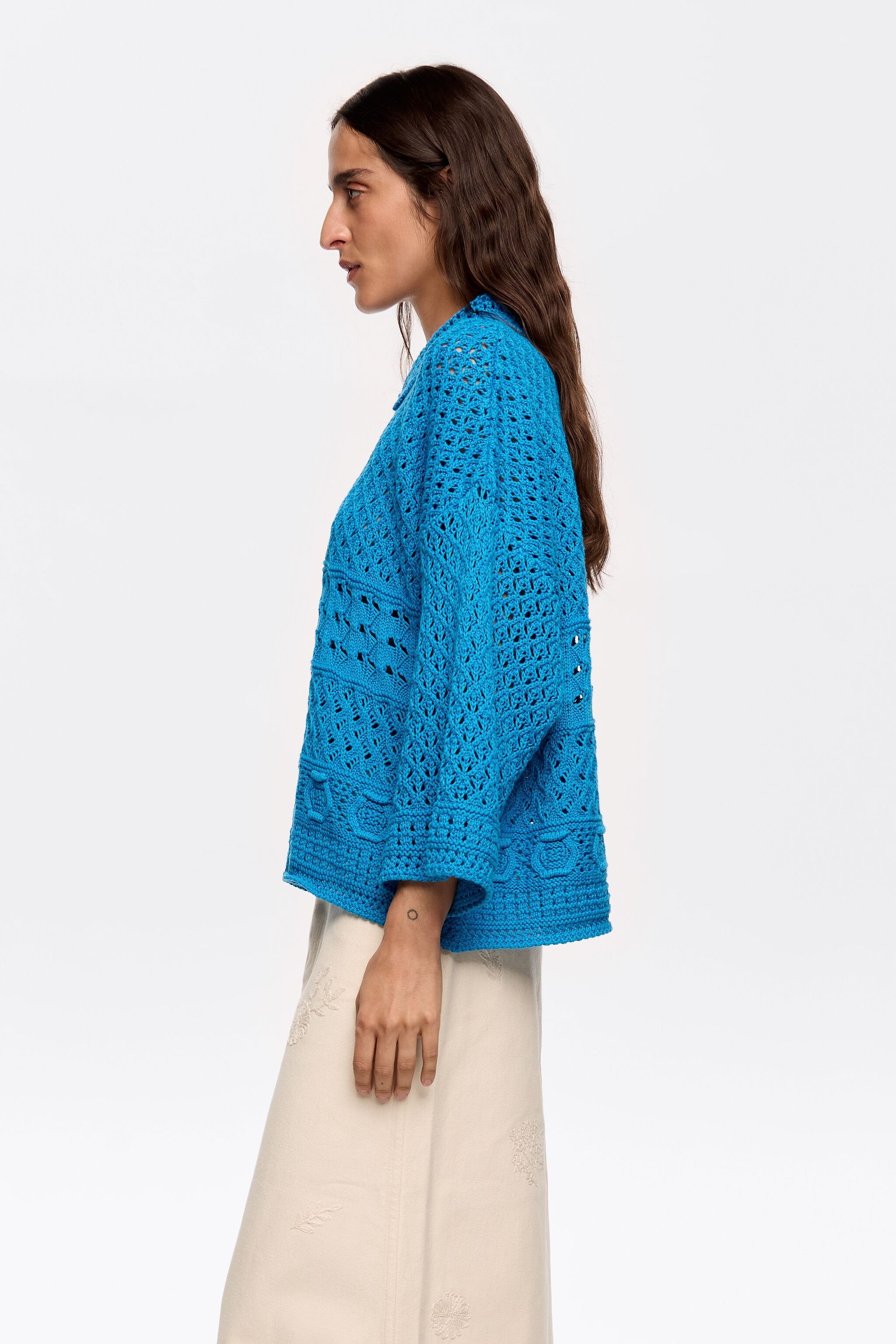 Electric blue crochet polo shirt