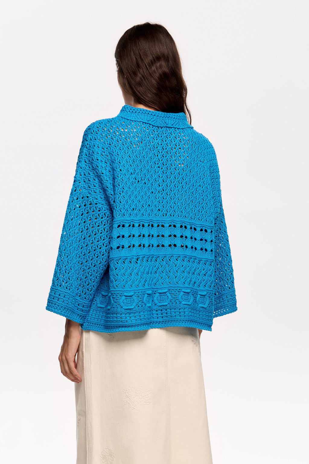 Electric blue crochet polo shirt