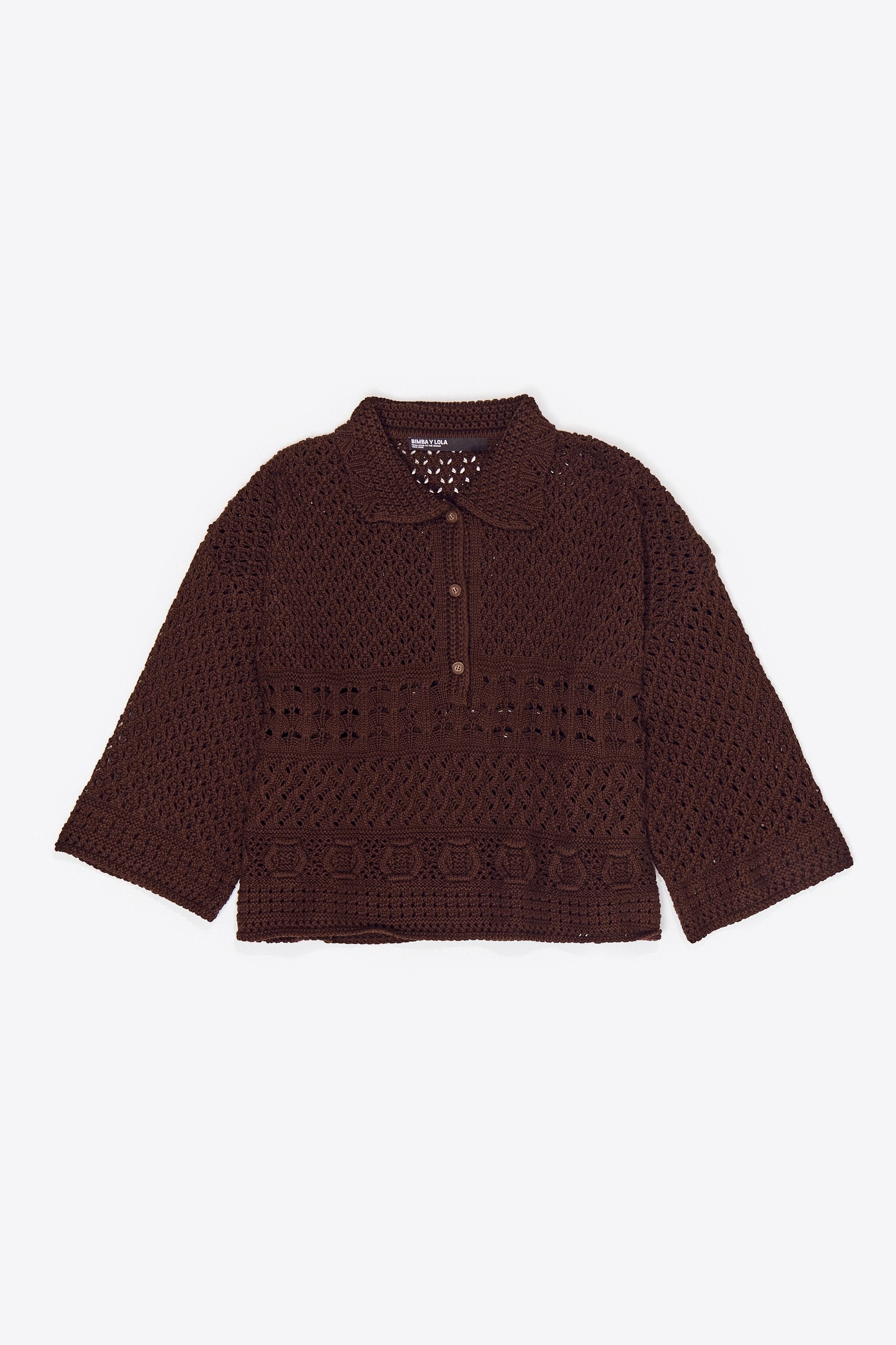 Dark brown crochet polo shirt