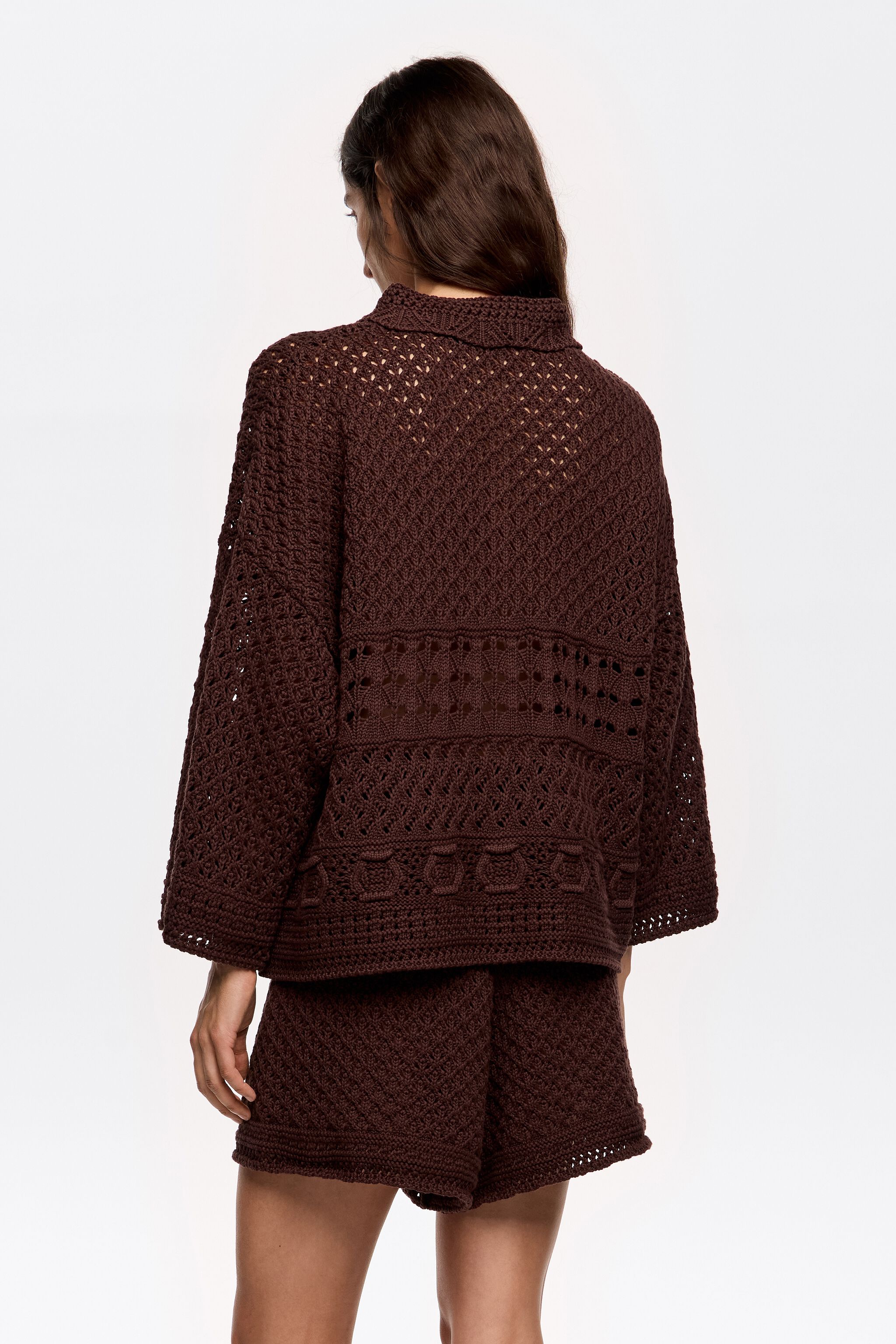 Dark brown crochet polo shirt