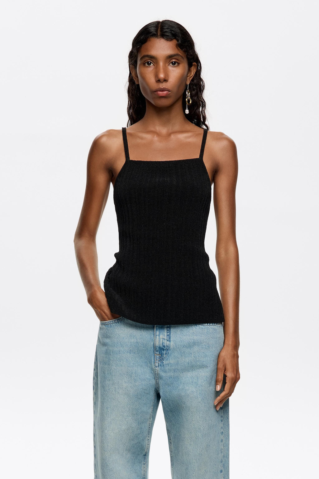 Black open back knit top