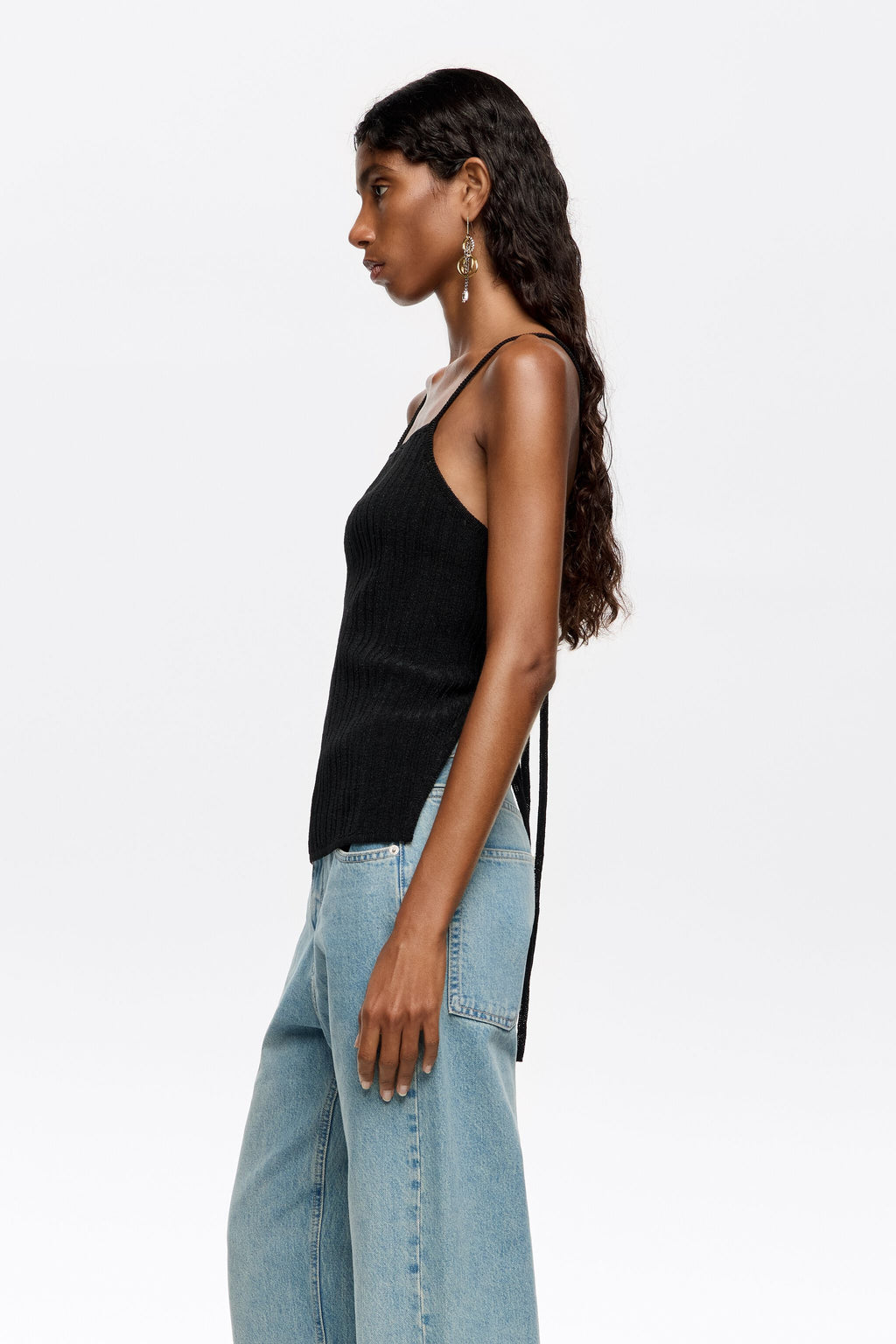 Black open back knit top